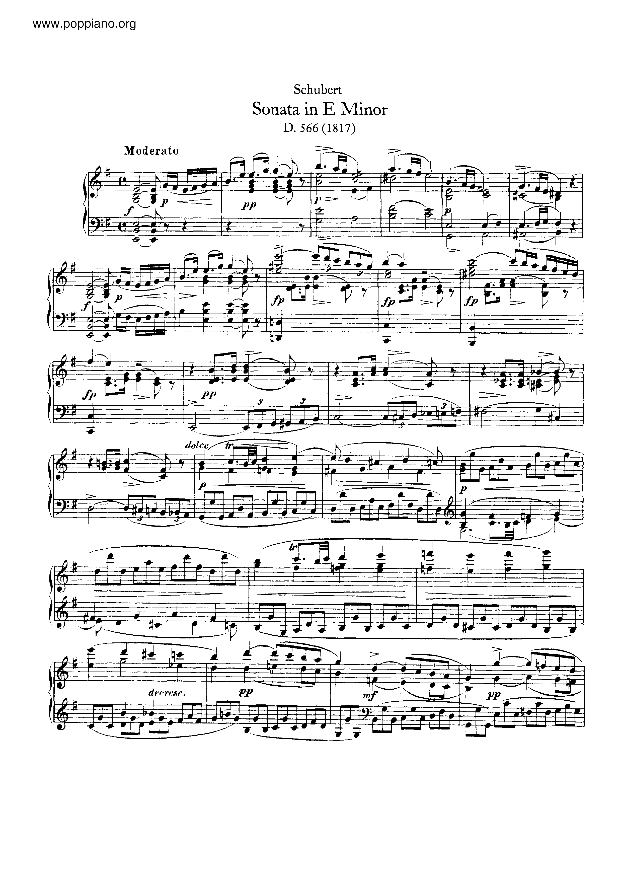 Piano Sonata in E minor, D.566琴譜
