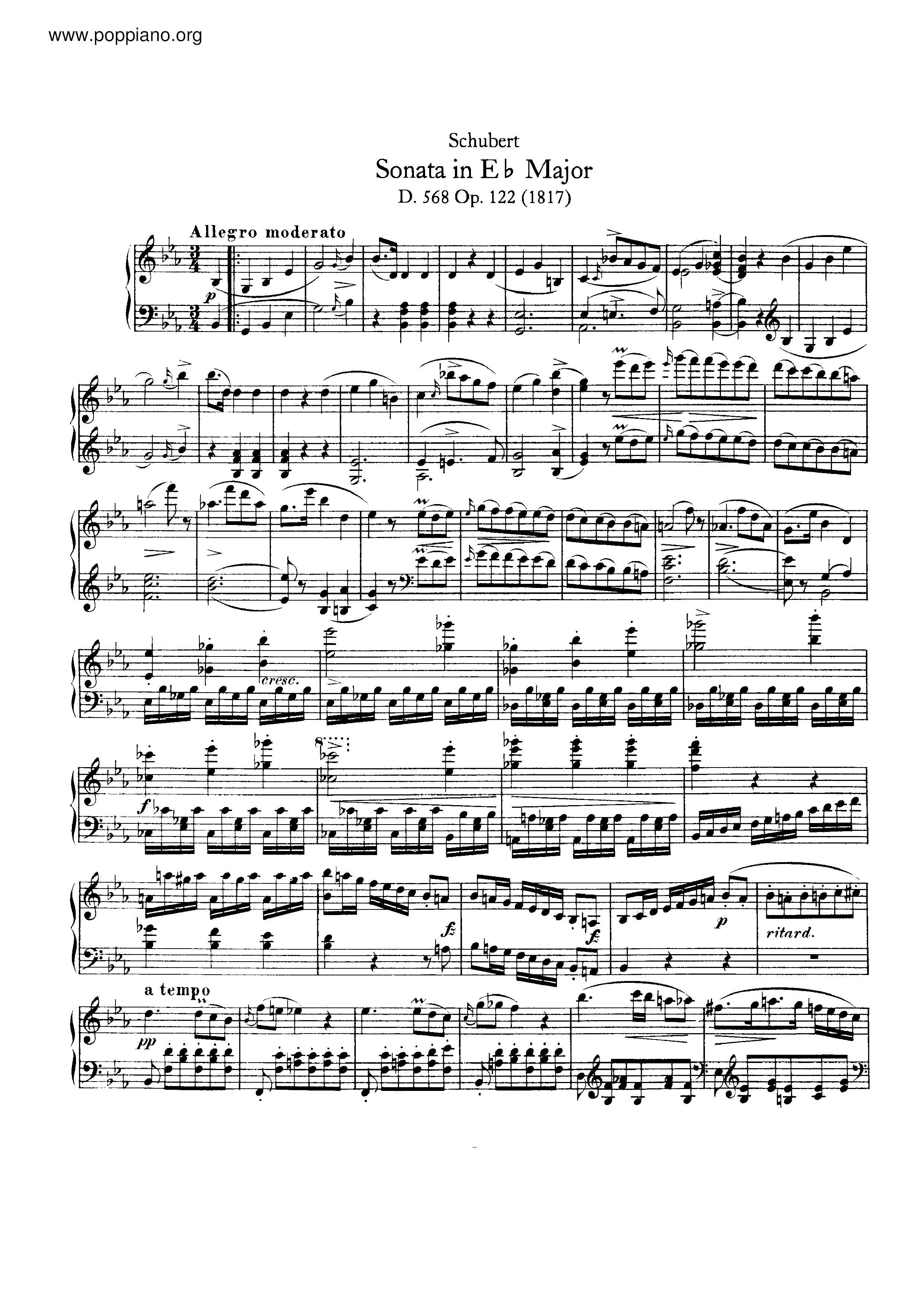 Piano Sonata in E flat major, D.568琴譜