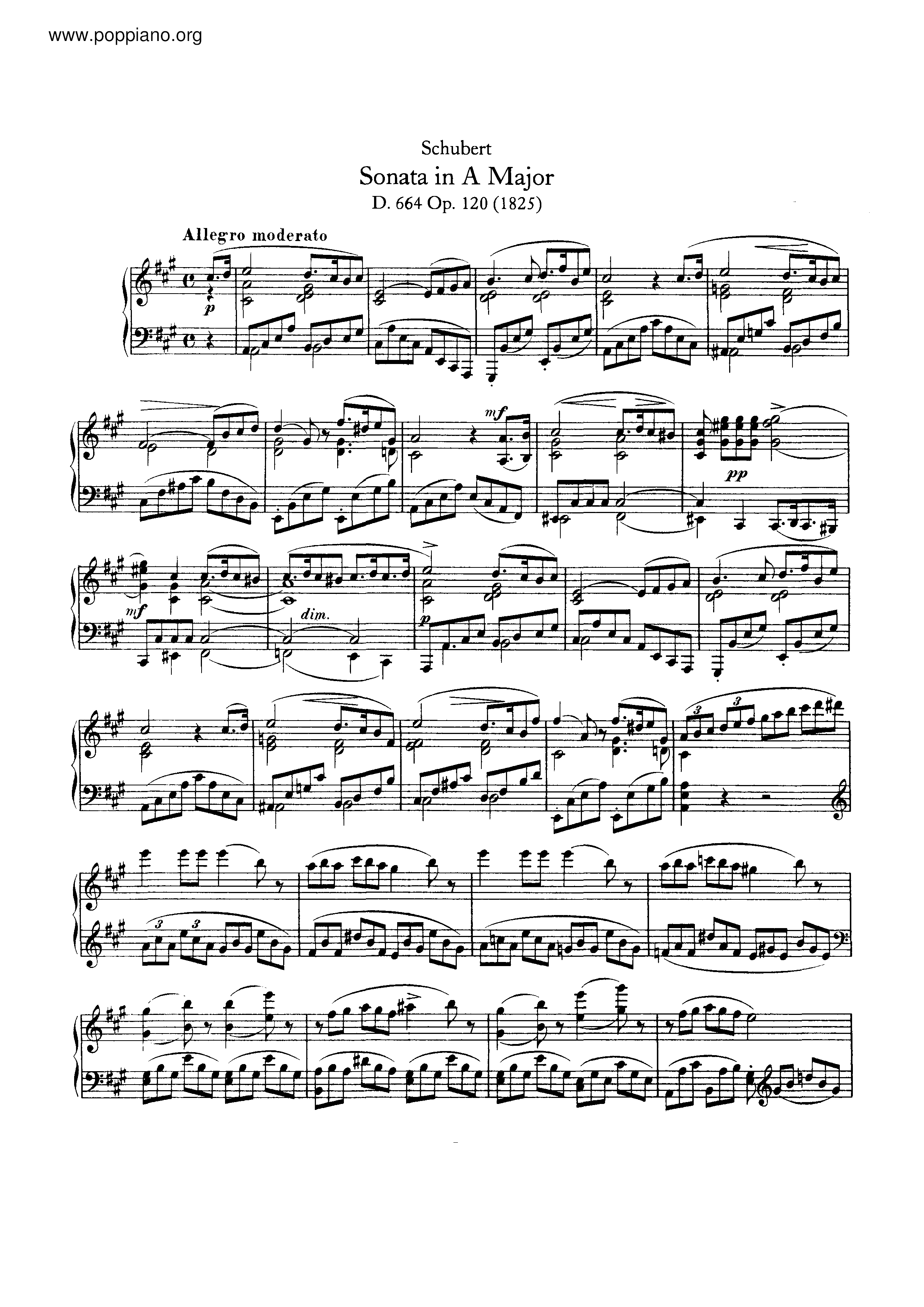 Piano Sonata in A major, D.664 Score
