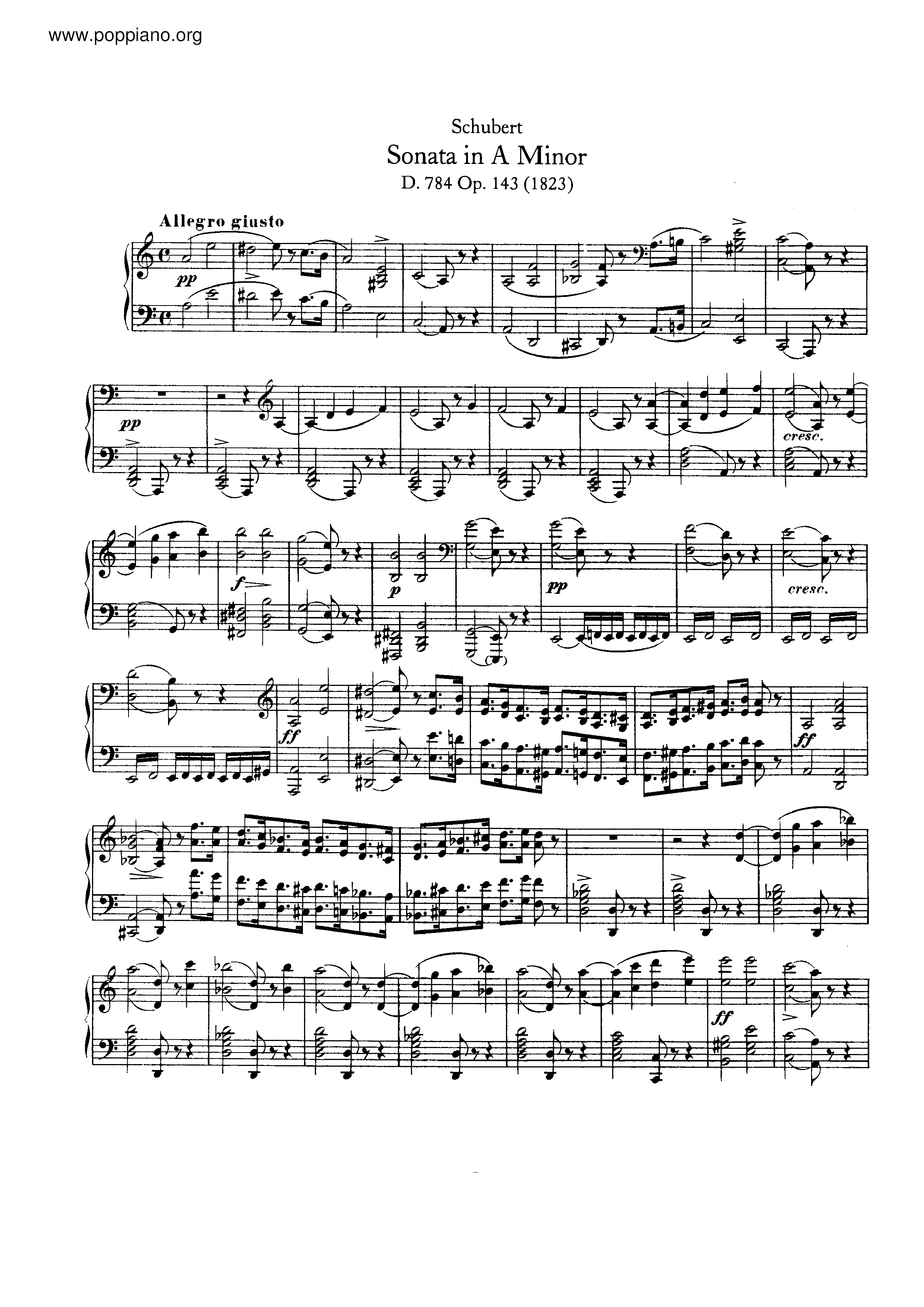 Piano Sonata in A minor, D.784琴谱