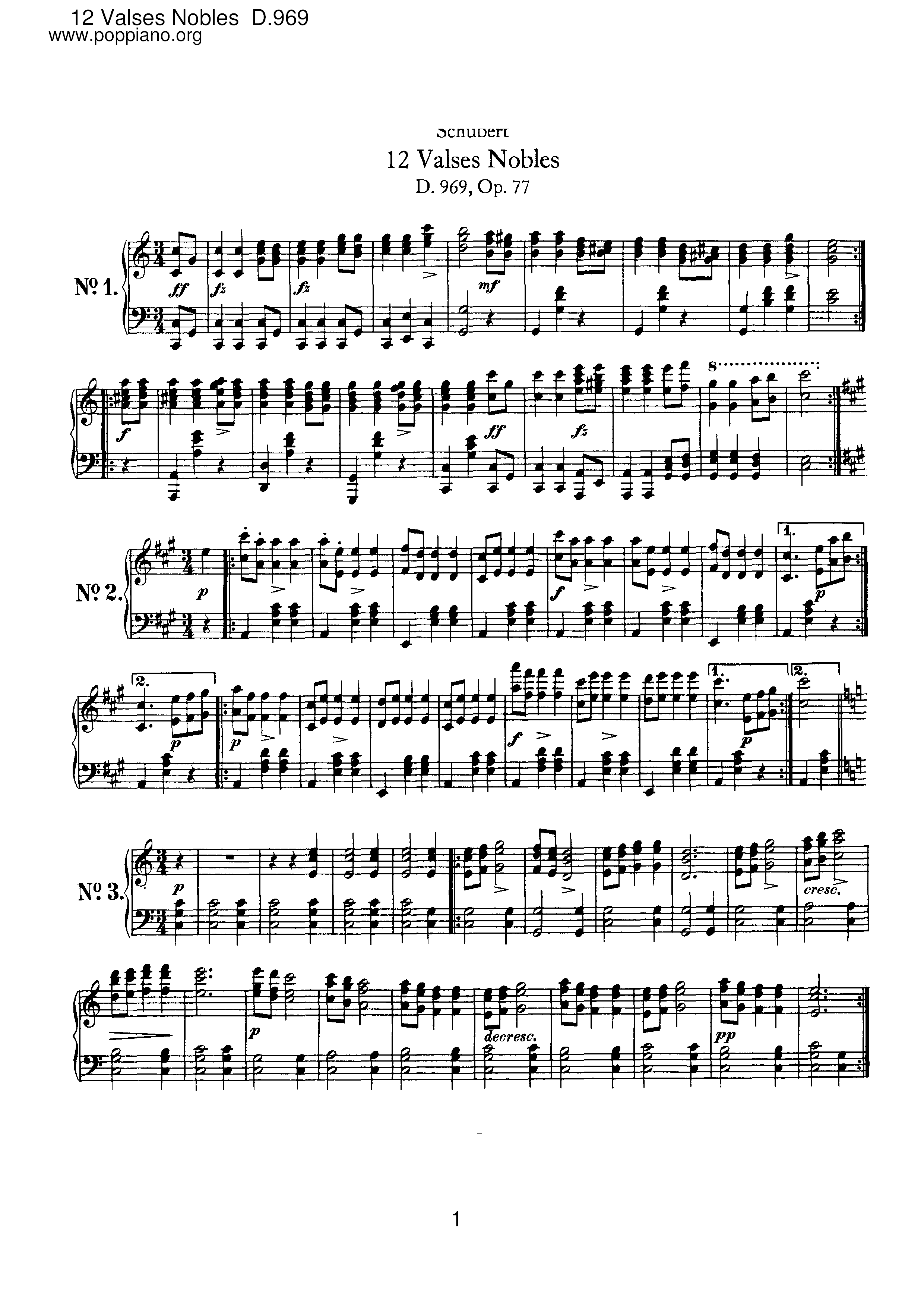 12 Valses Nobles, D.969ピアノ譜
