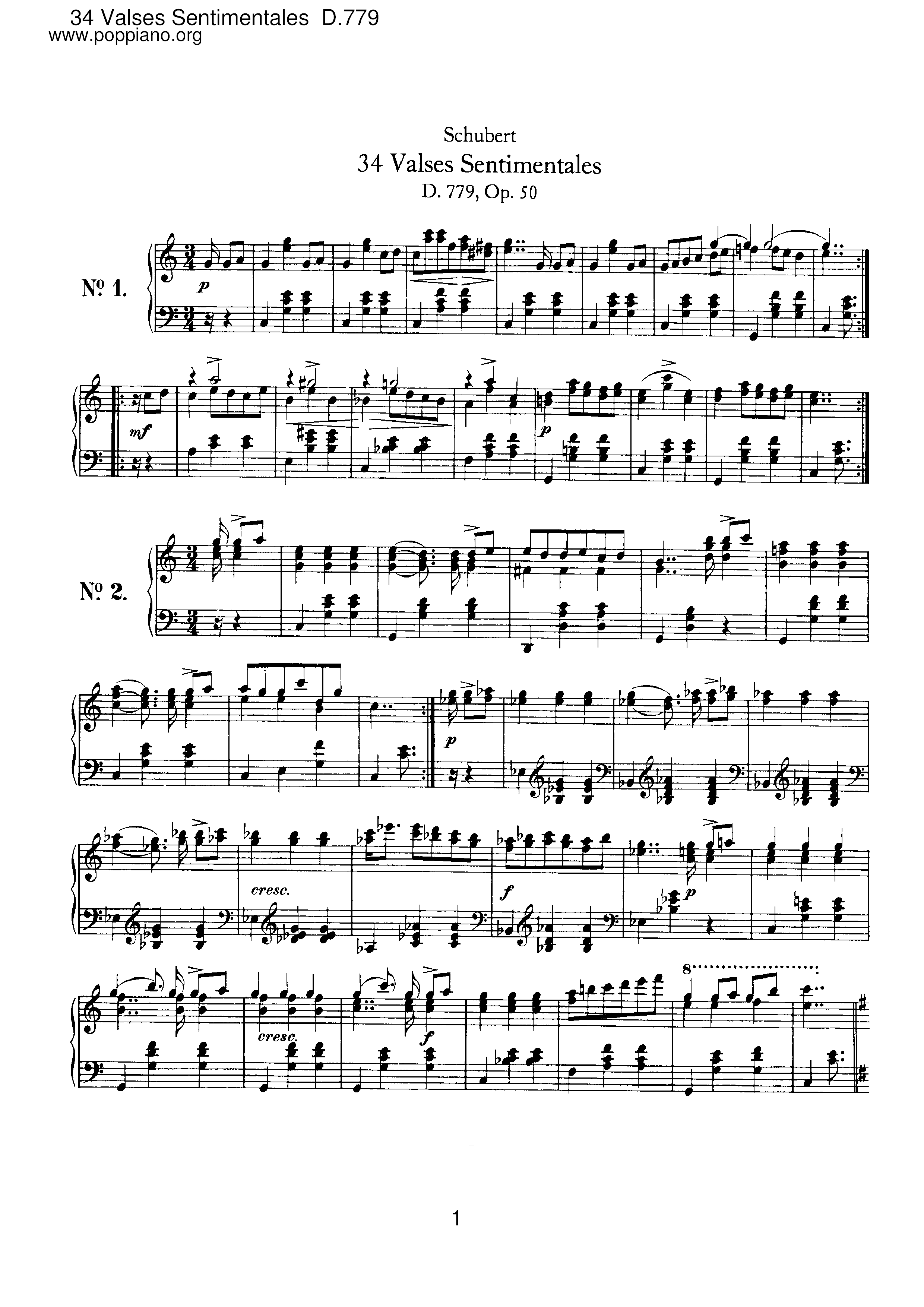 34 Valses Sentimentales, D.779 (Op.50)琴譜