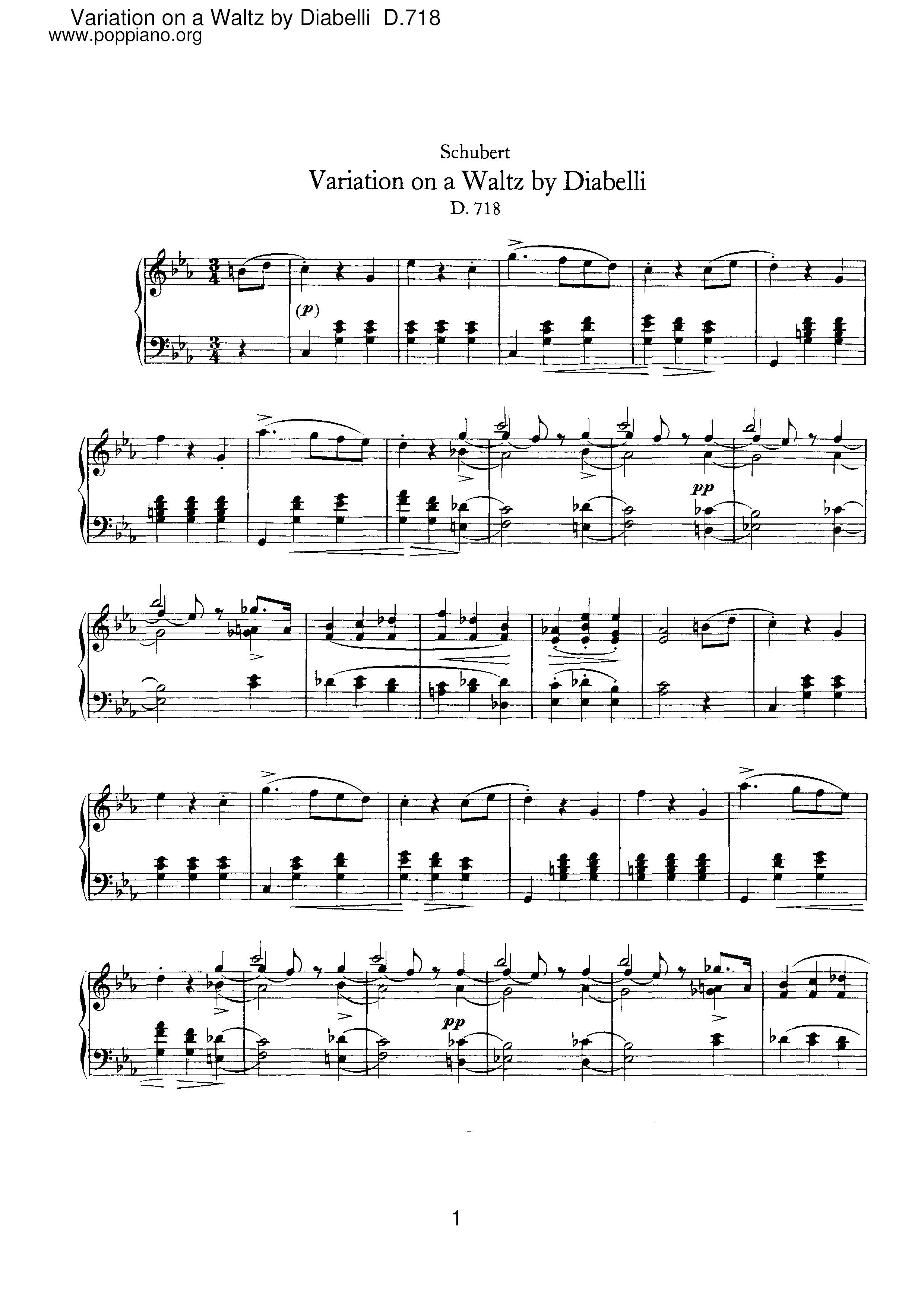 Variation on a Waltz by Diabelli, D.718琴谱