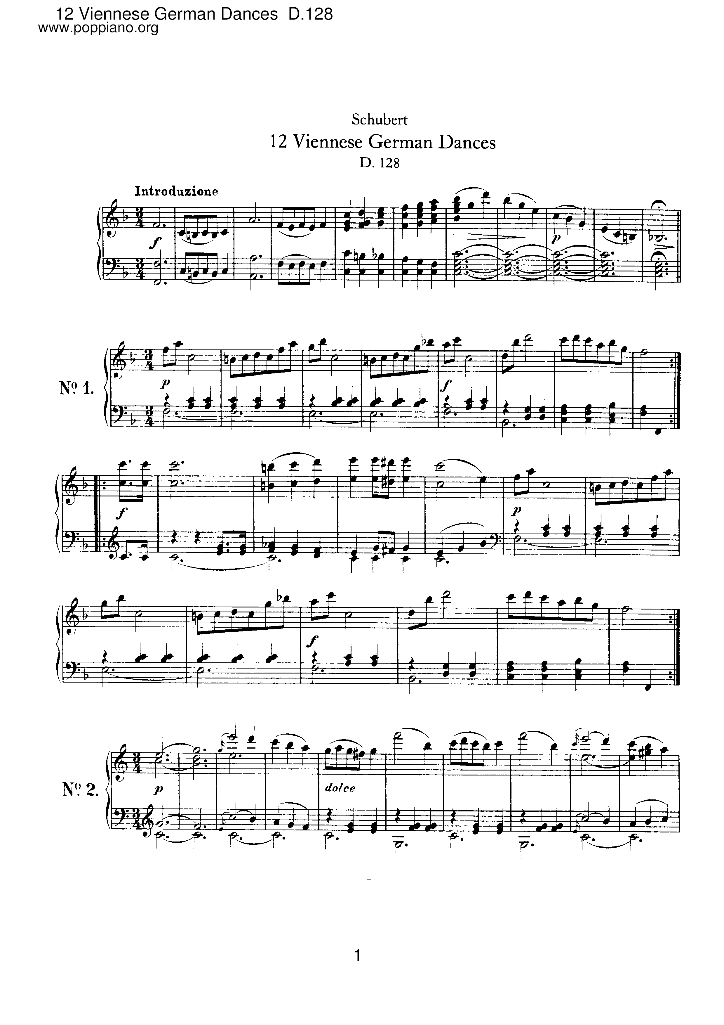 12 Viennese German Dances, D.128ピアノ譜