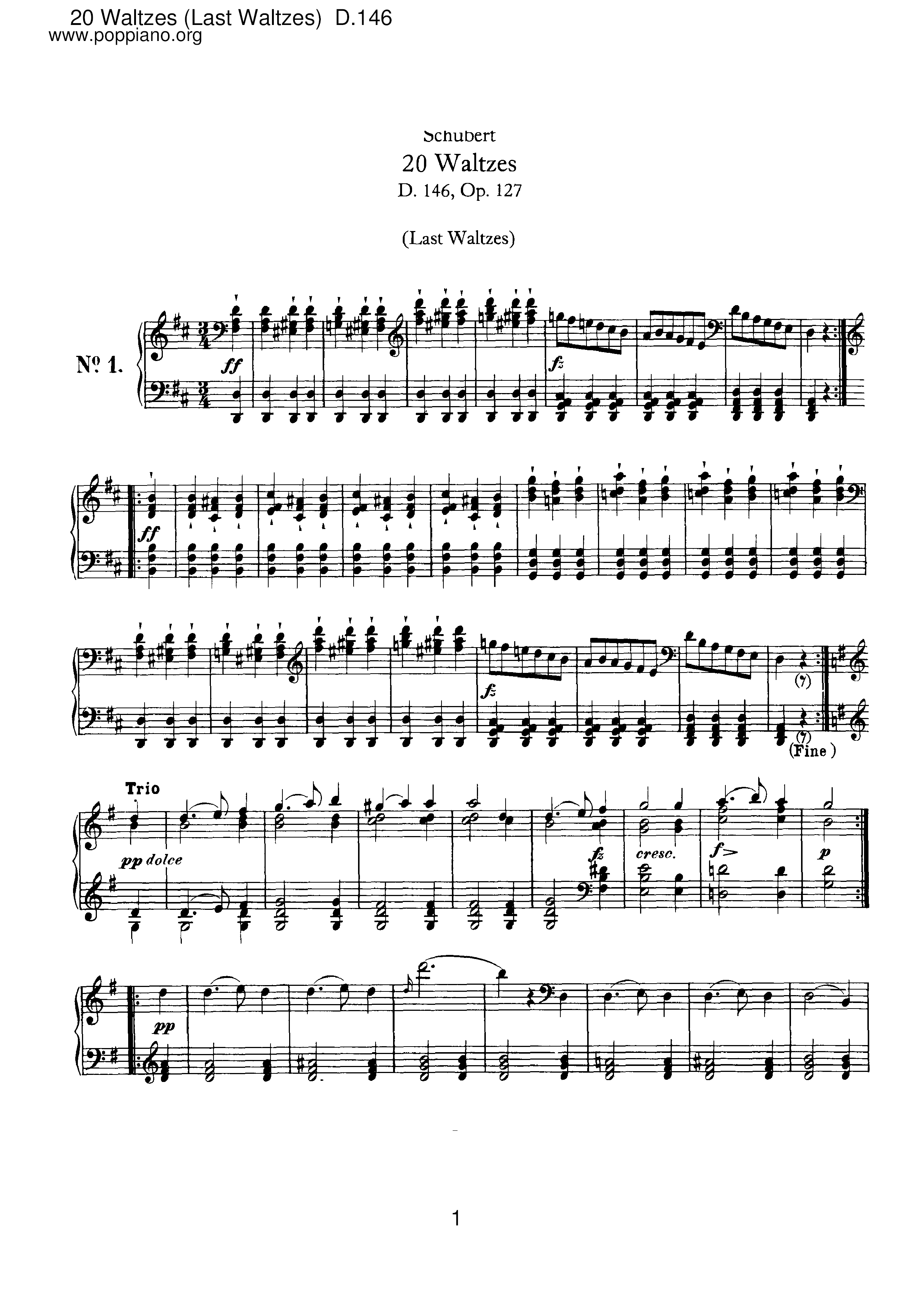 20 Waltzes (Last Waltzes), D.146 (Op.127)ピアノ譜