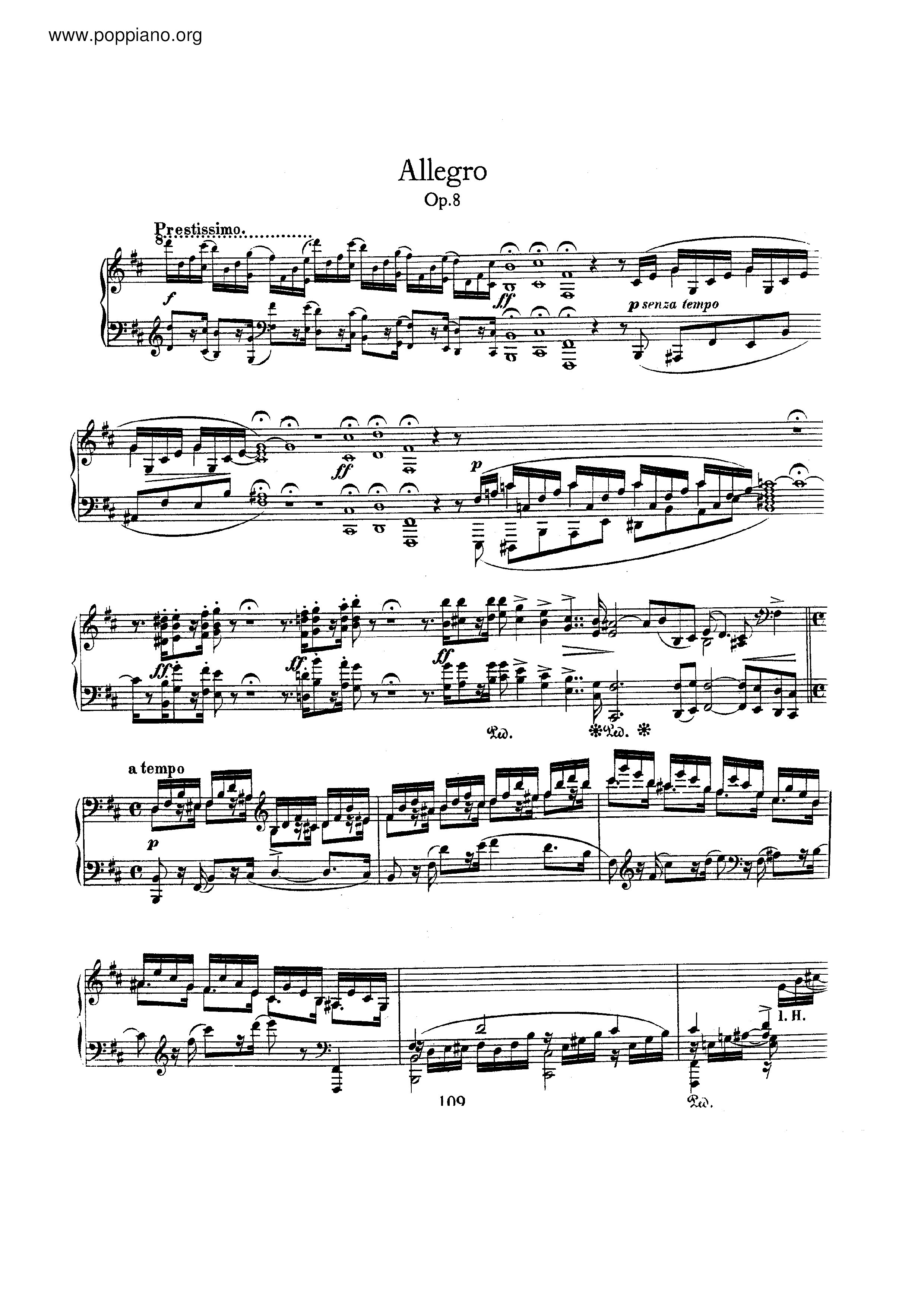 Allegro, Op.8ピアノ譜