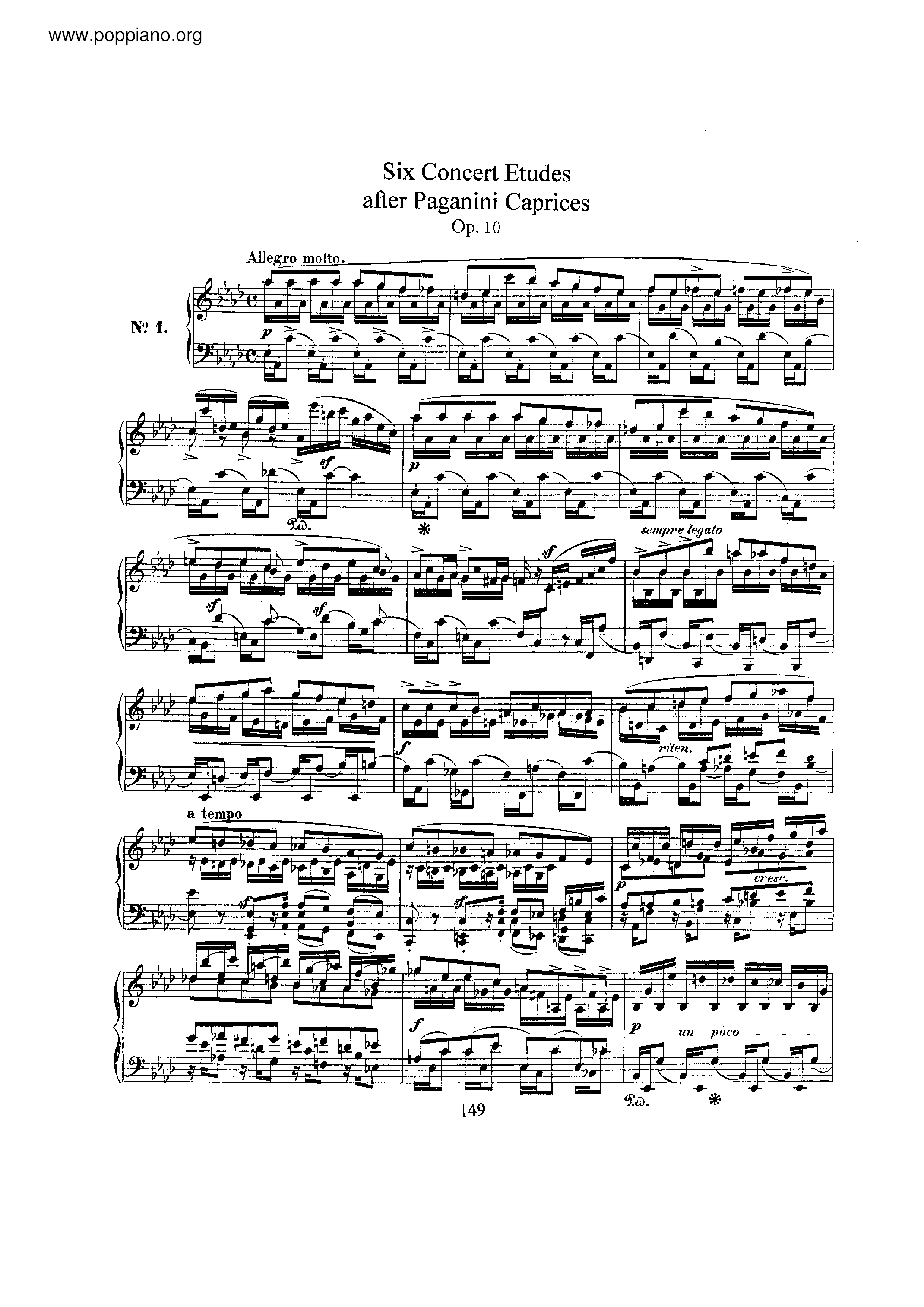 6 Concert Etudes after Paganini Caprices, Op.10 Score