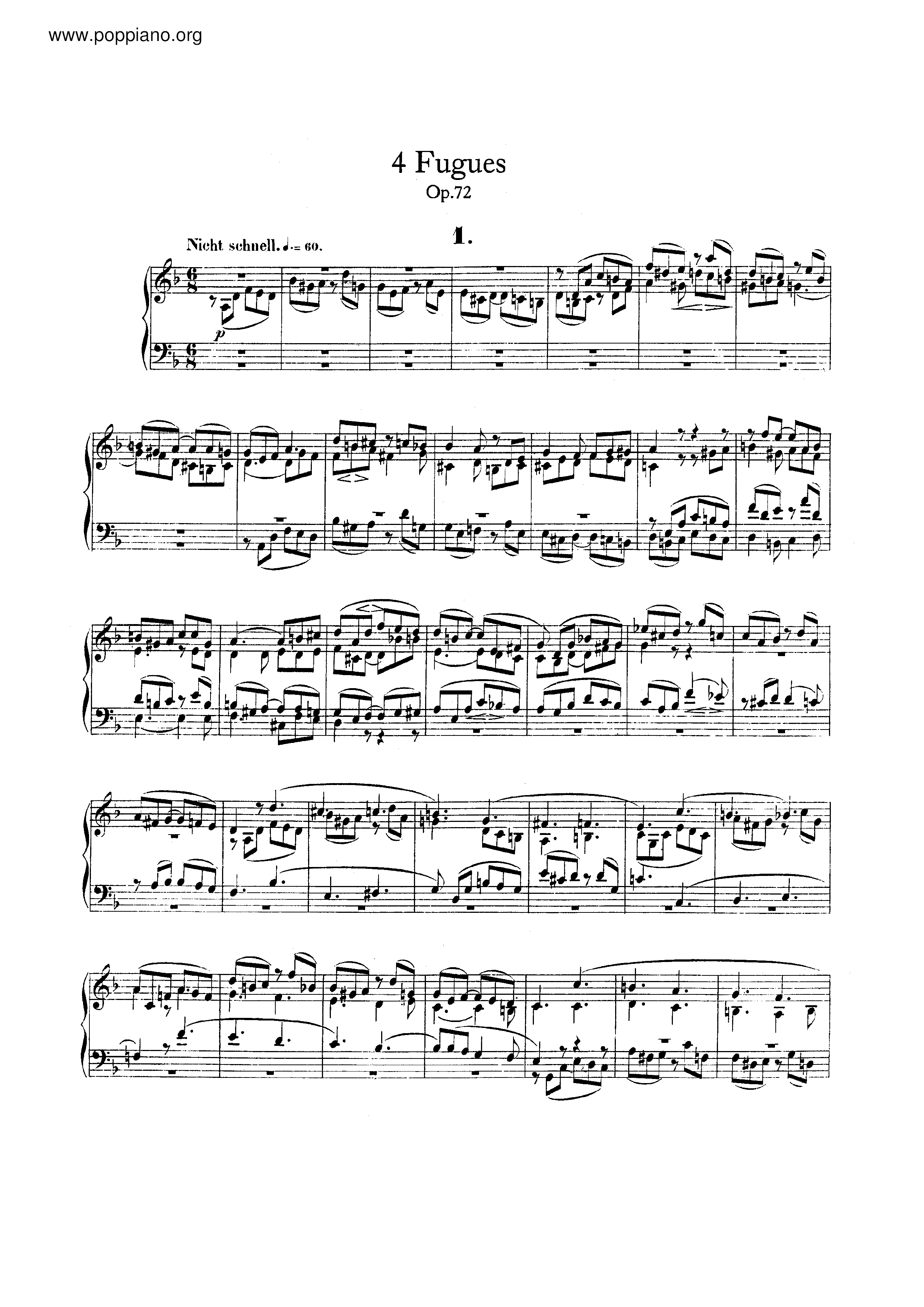 4 Fugues, Op.72ピアノ譜