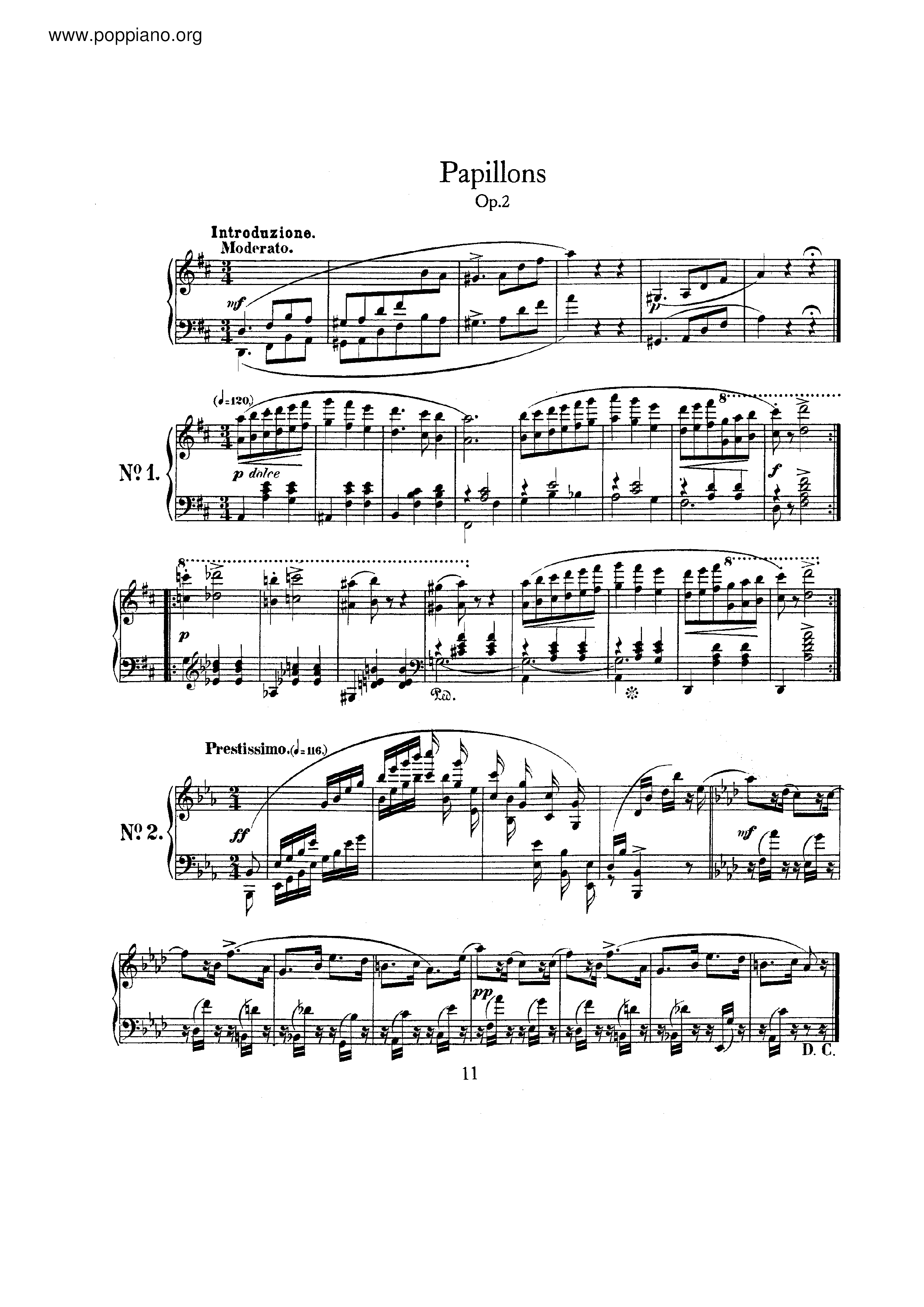 Papillons, Op.2ピアノ譜