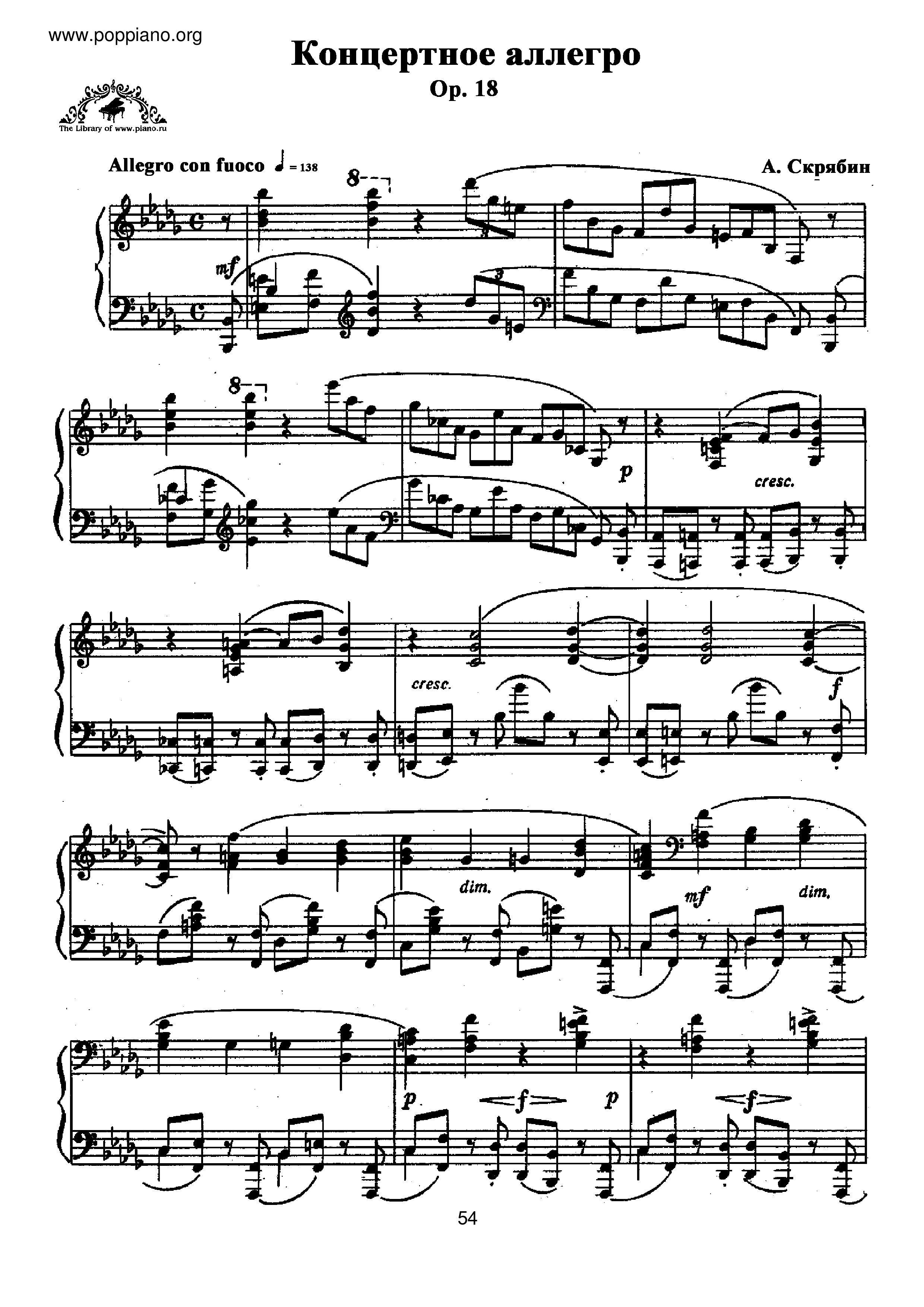 Allegro de Concert, Op.18 Score