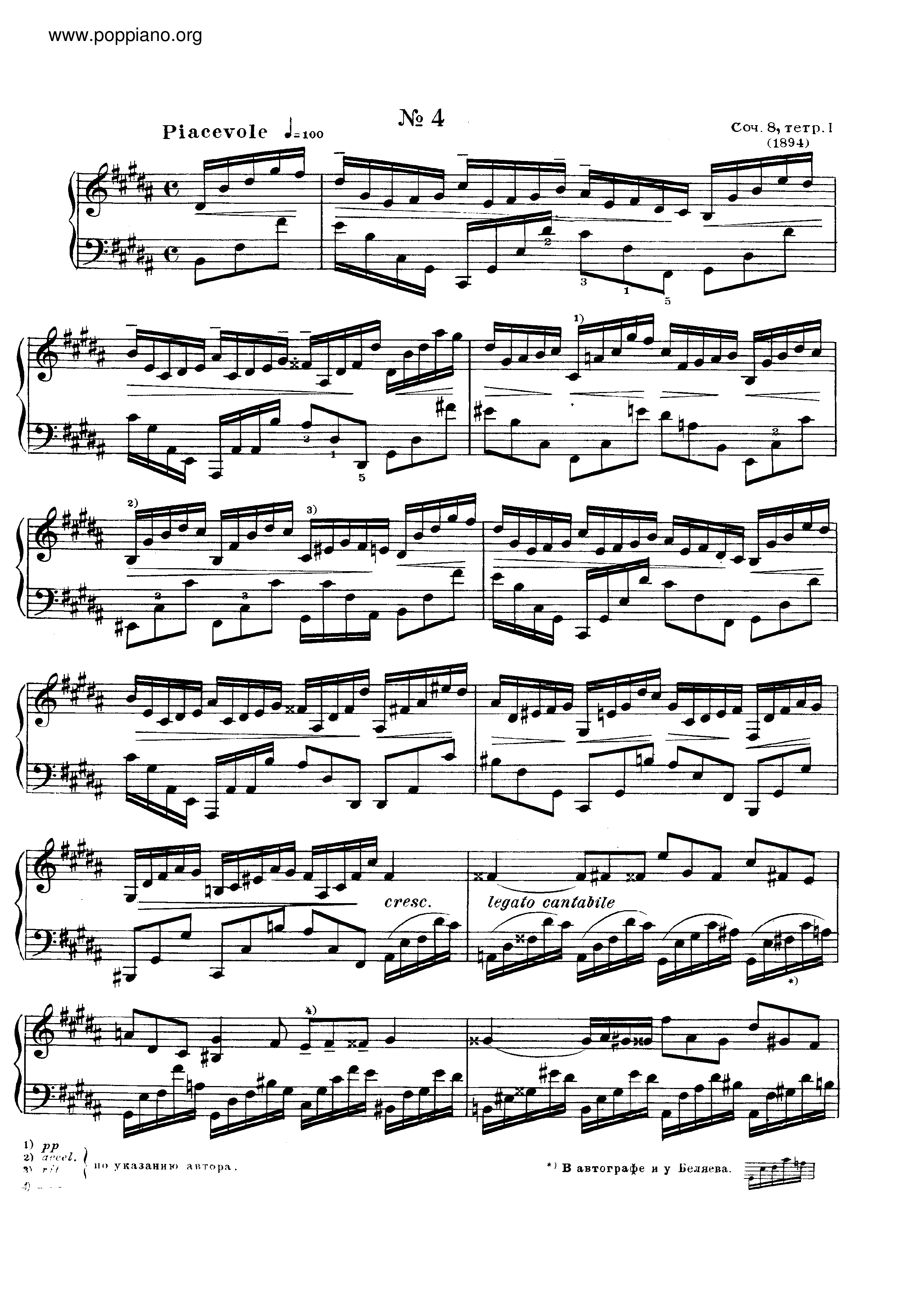 No.4 Etude in B major, Op.8 Score