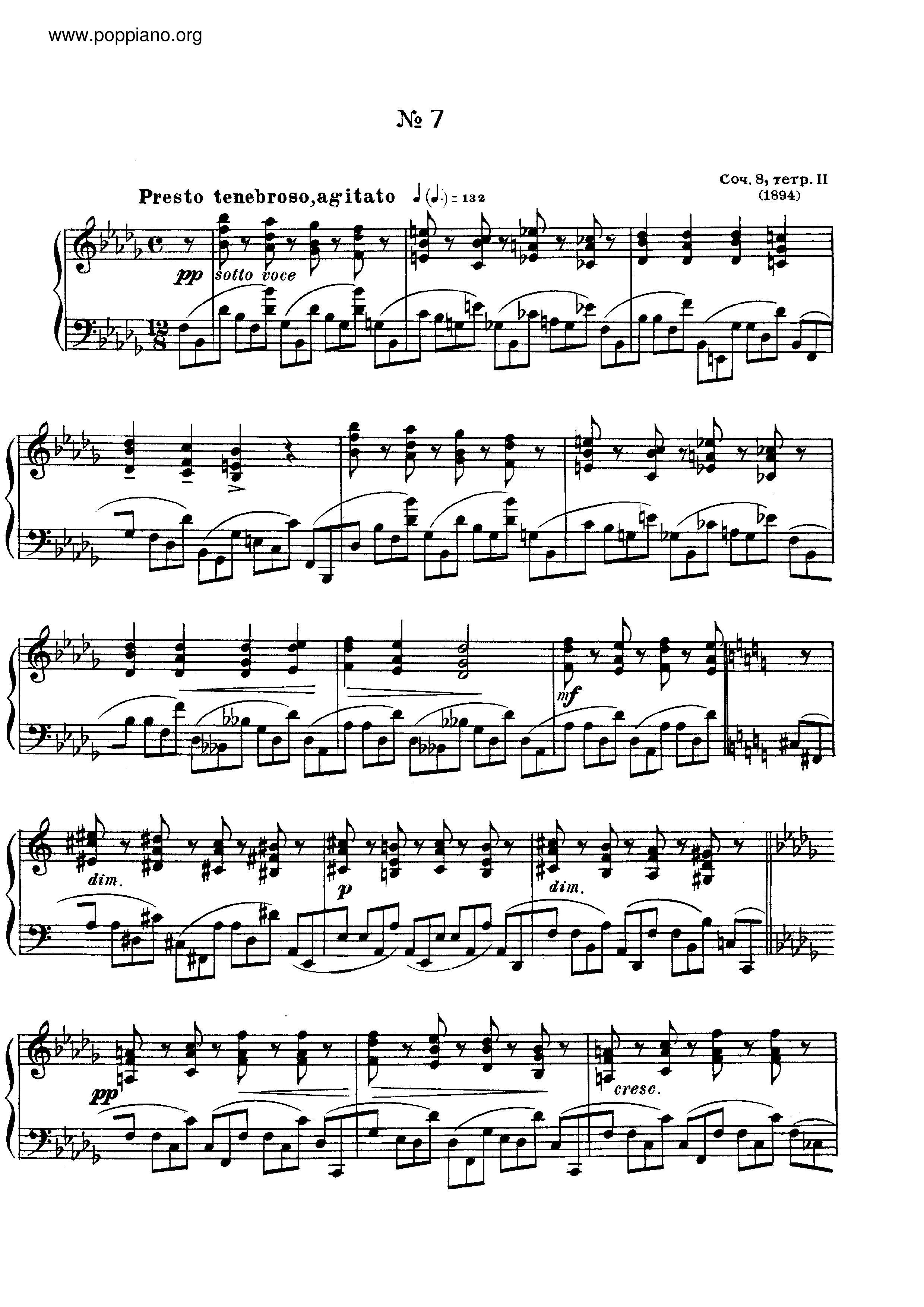 No.7 Etude in B flat minor, Op.8 Score
