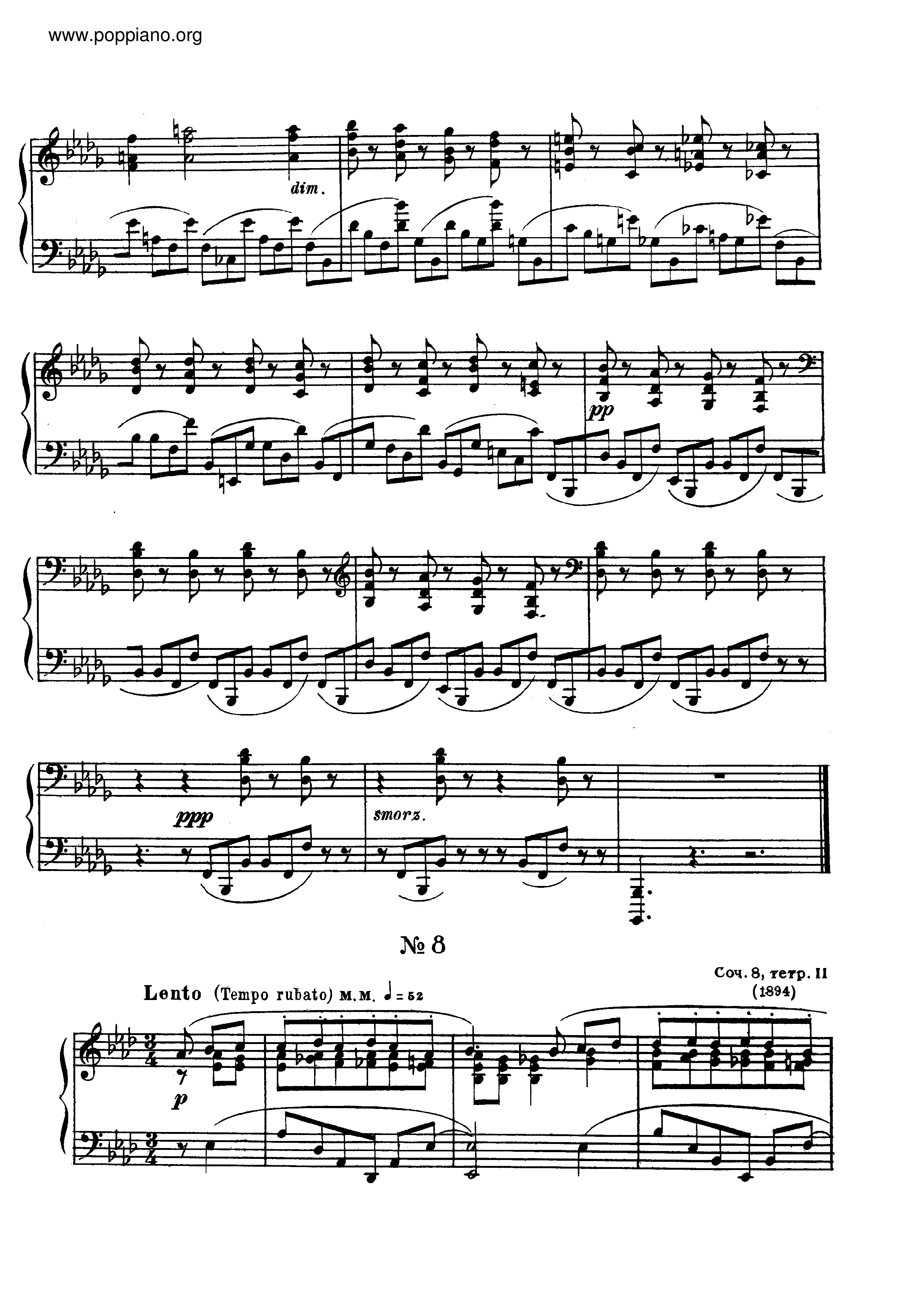 No.8 Etude in A flat major, Op.8 Score