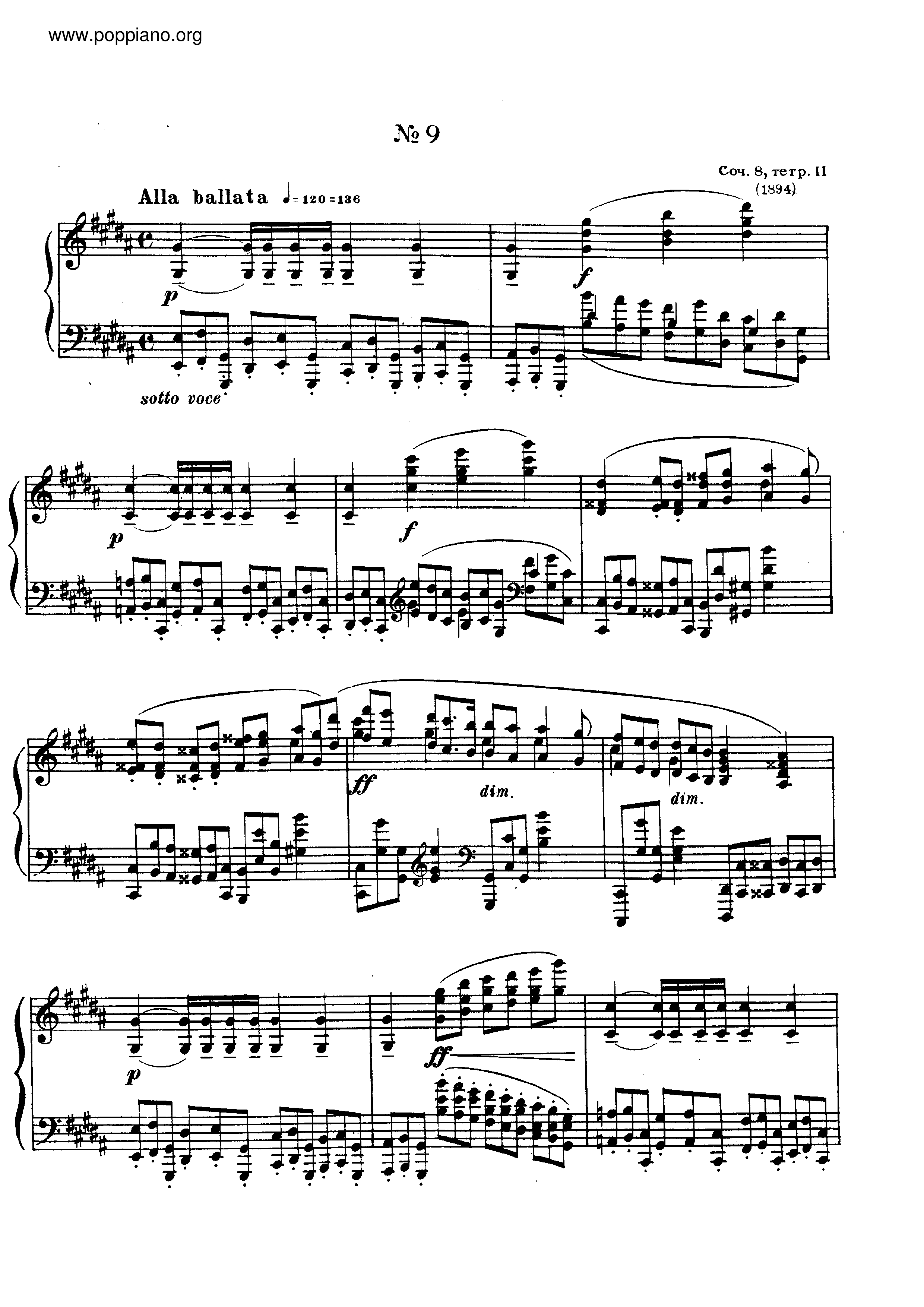 No.9 Etude in G sharp minor, Op.8琴谱