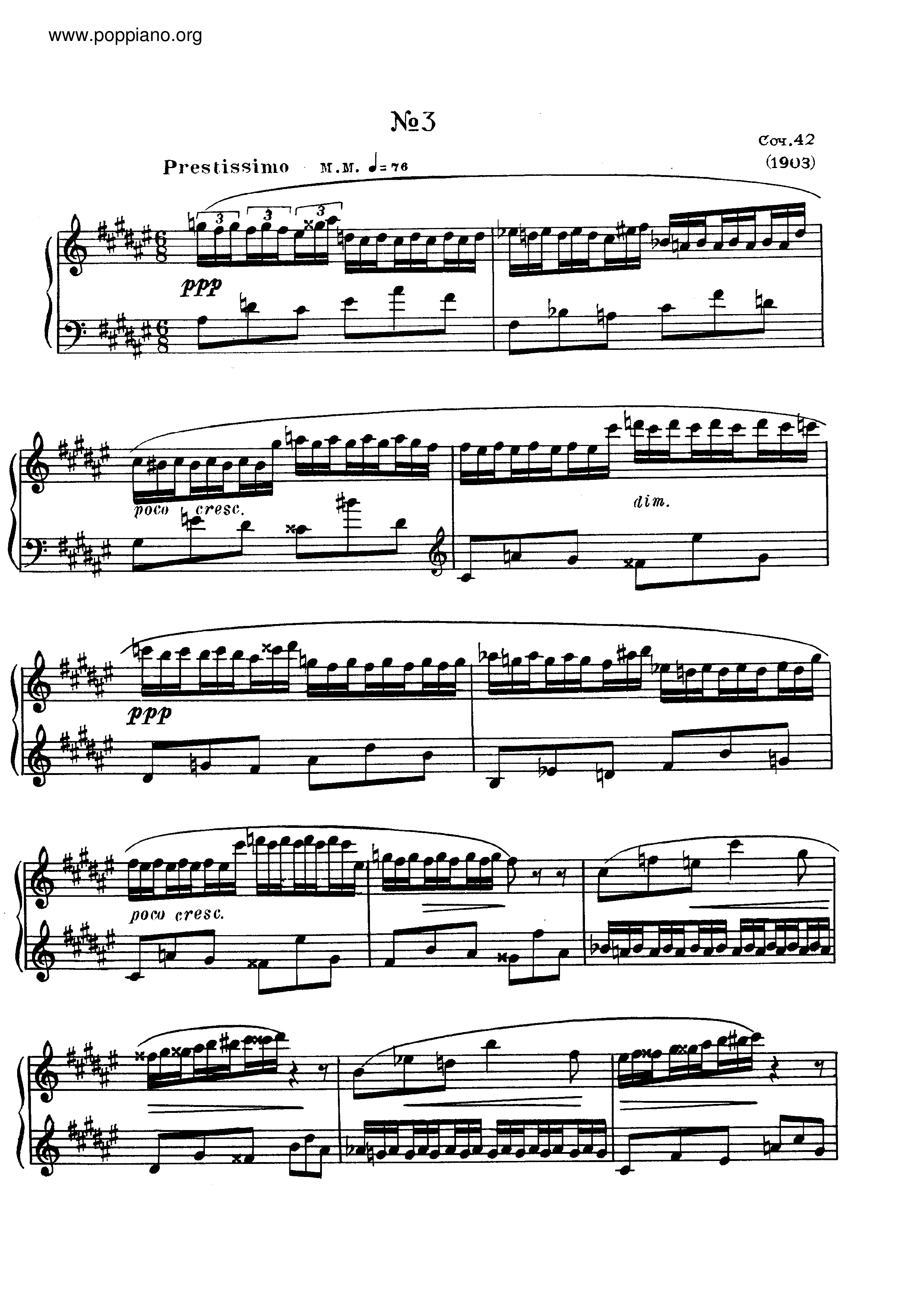 No.3 Etude in F sharp major, Op.42 Score