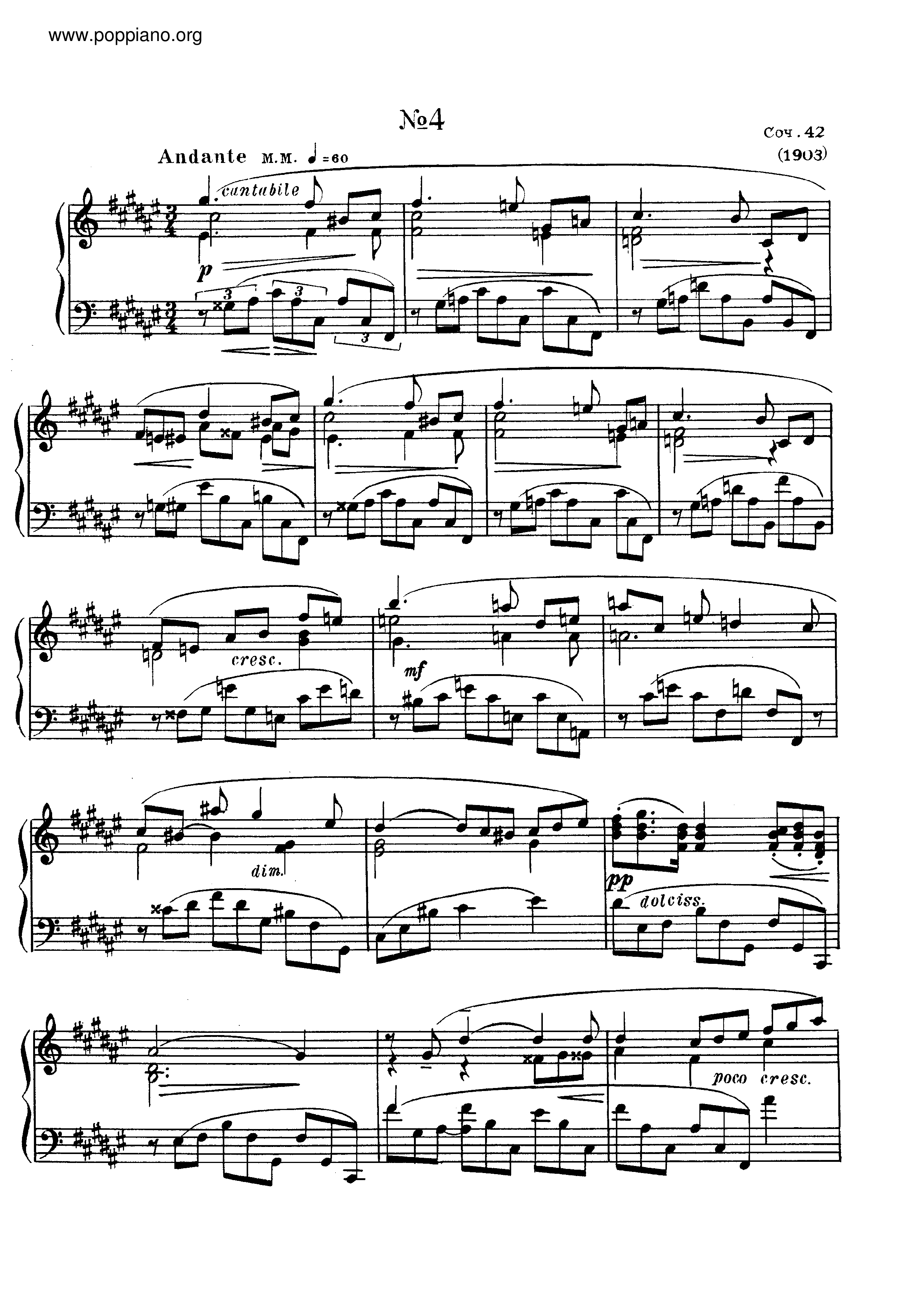 No.4 Etude in F sharp major, Op.42 Score