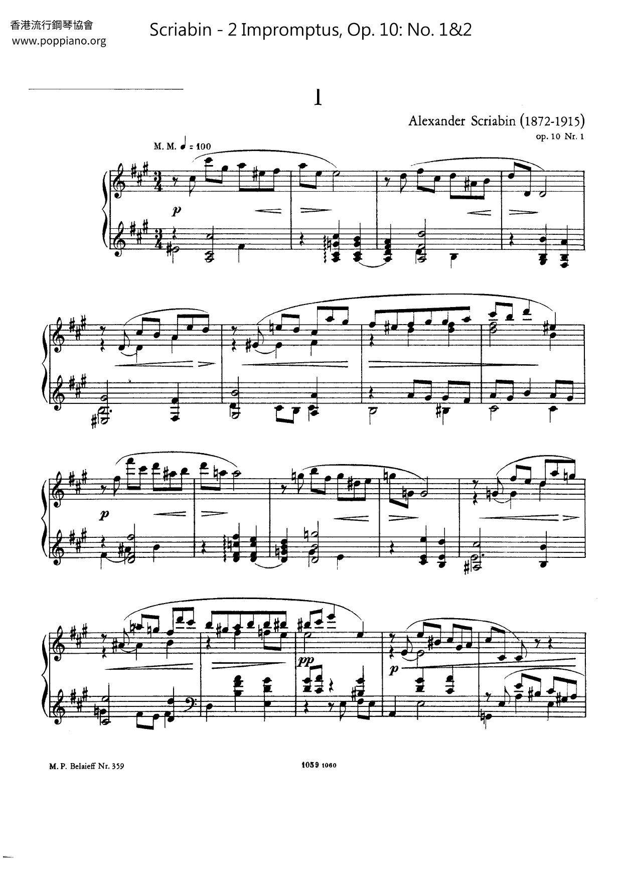 2 Impromptus, Op. 10: No. 1&2 Score