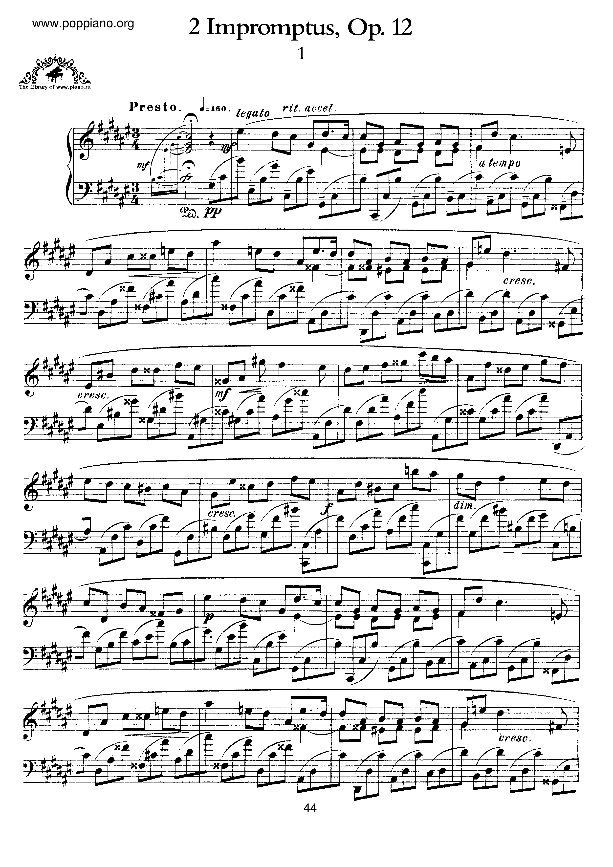 2 Impromptus, Op.12 Score
