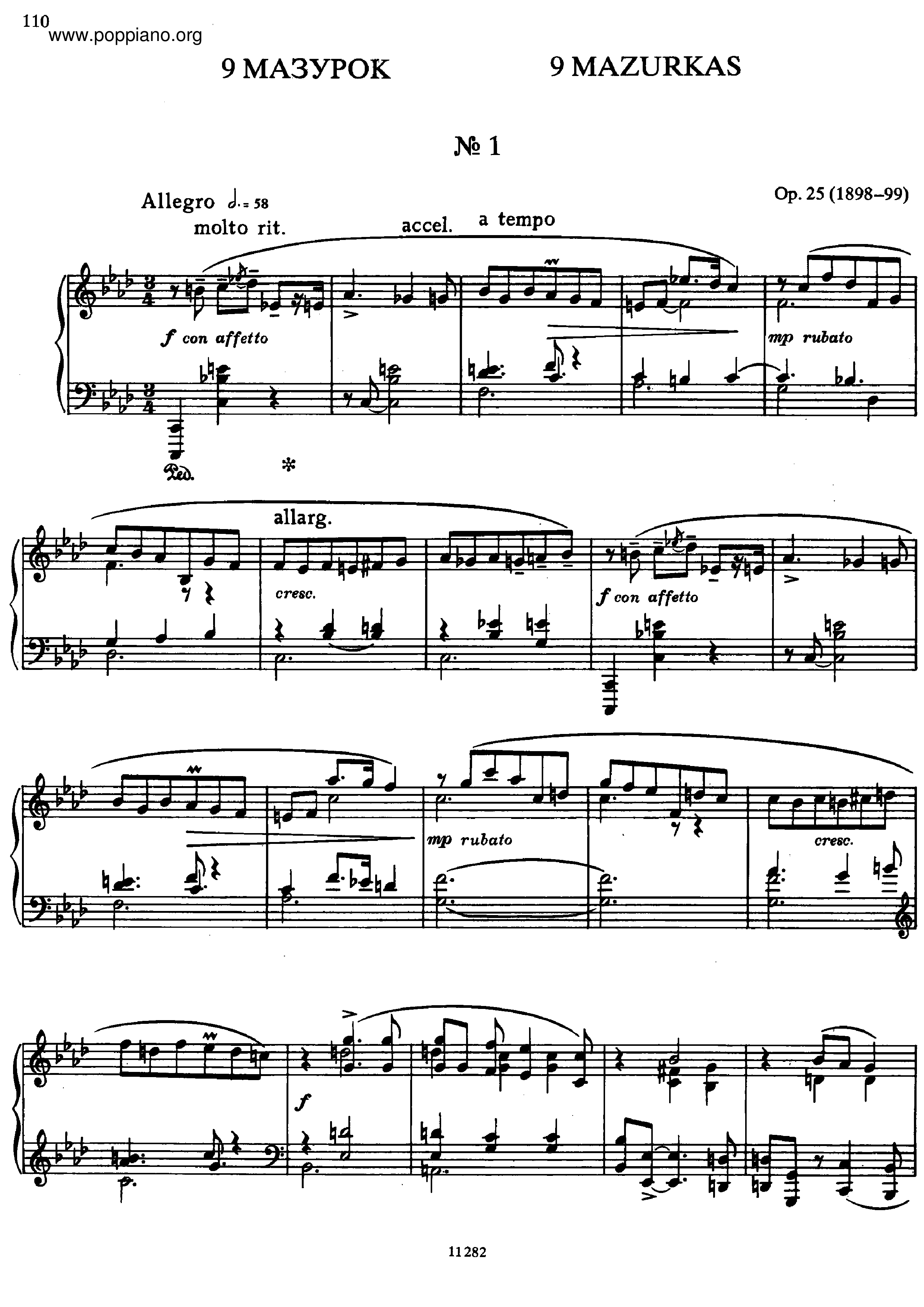 9 Mazurkas, Op.25ピアノ譜