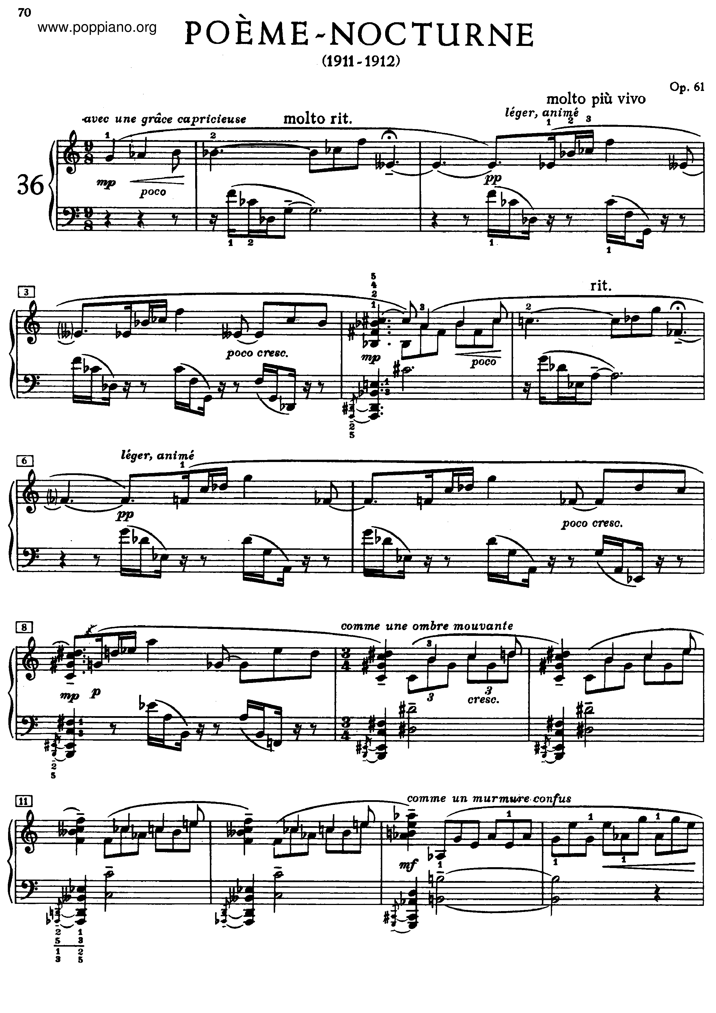 Poeme-Nocturne, Op.61ピアノ譜