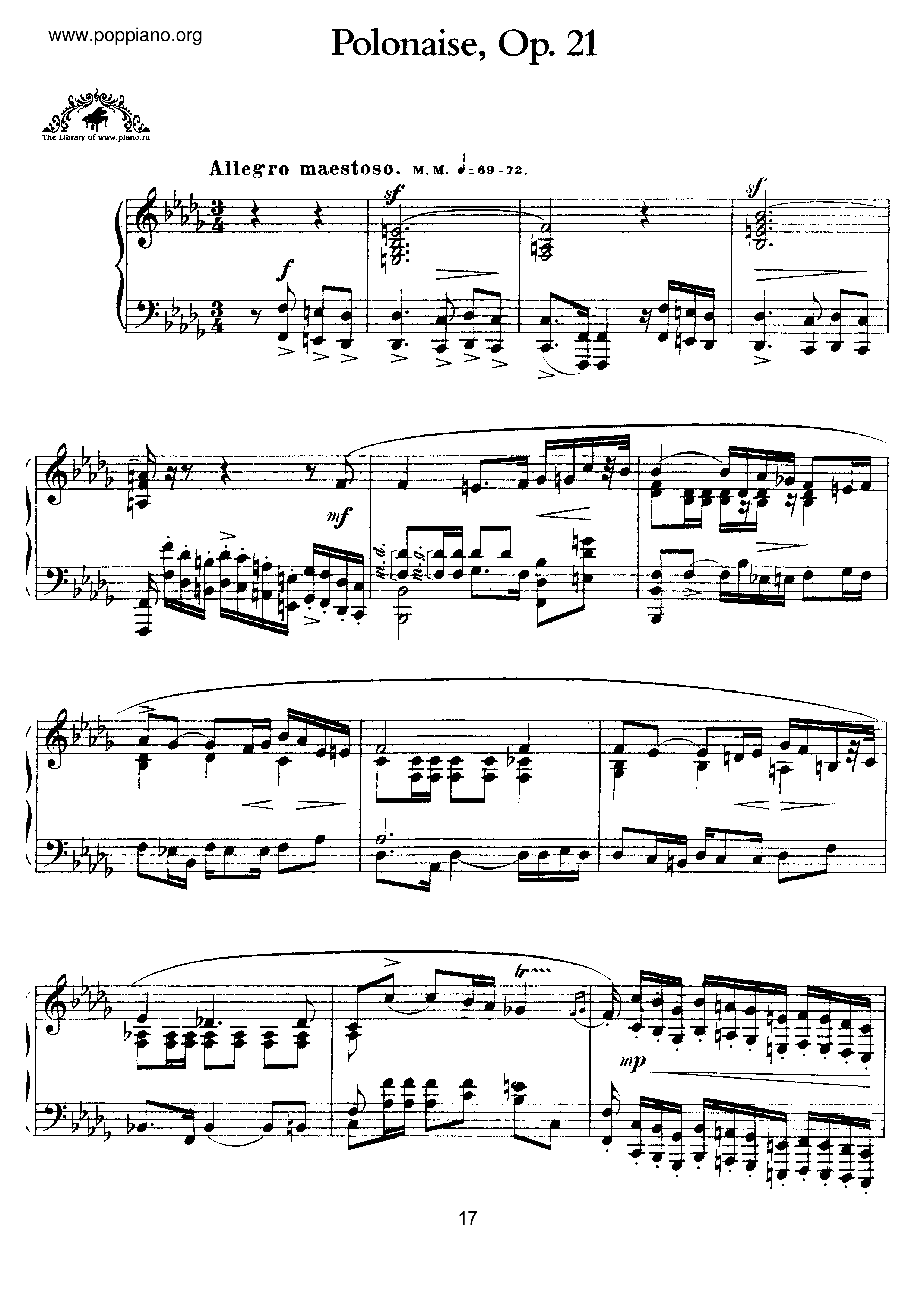 Polonaise, Op.21ピアノ譜