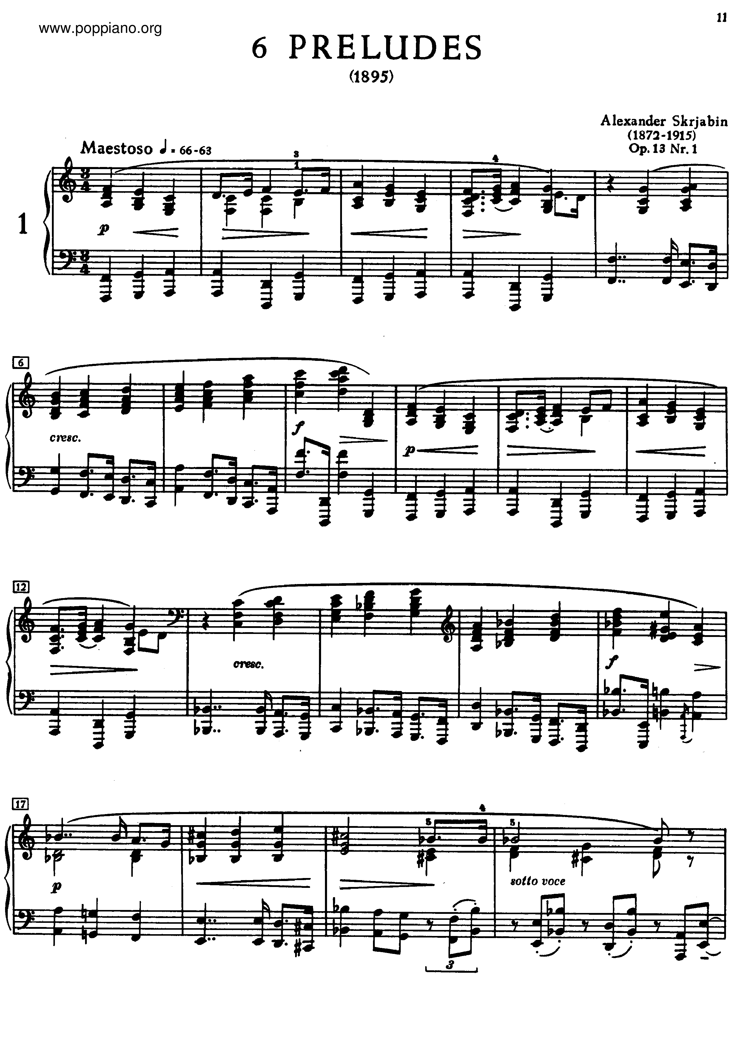 6 Preludes, Op.13ピアノ譜