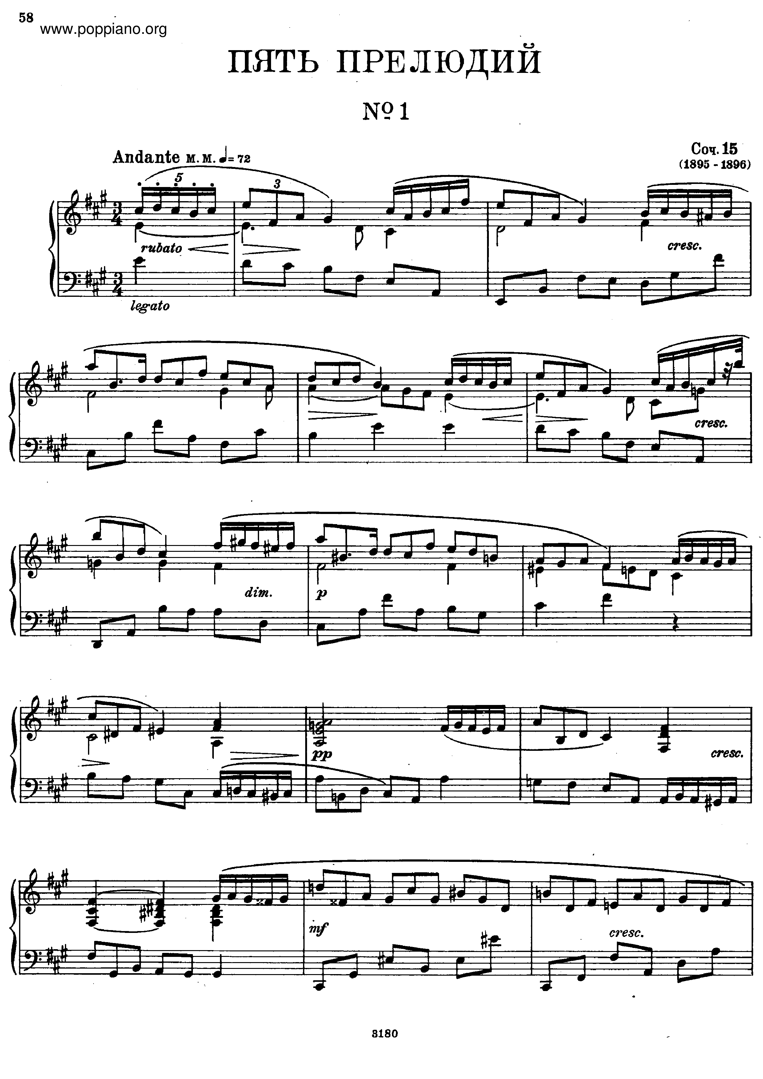 5 Preludes, Op.15 Score