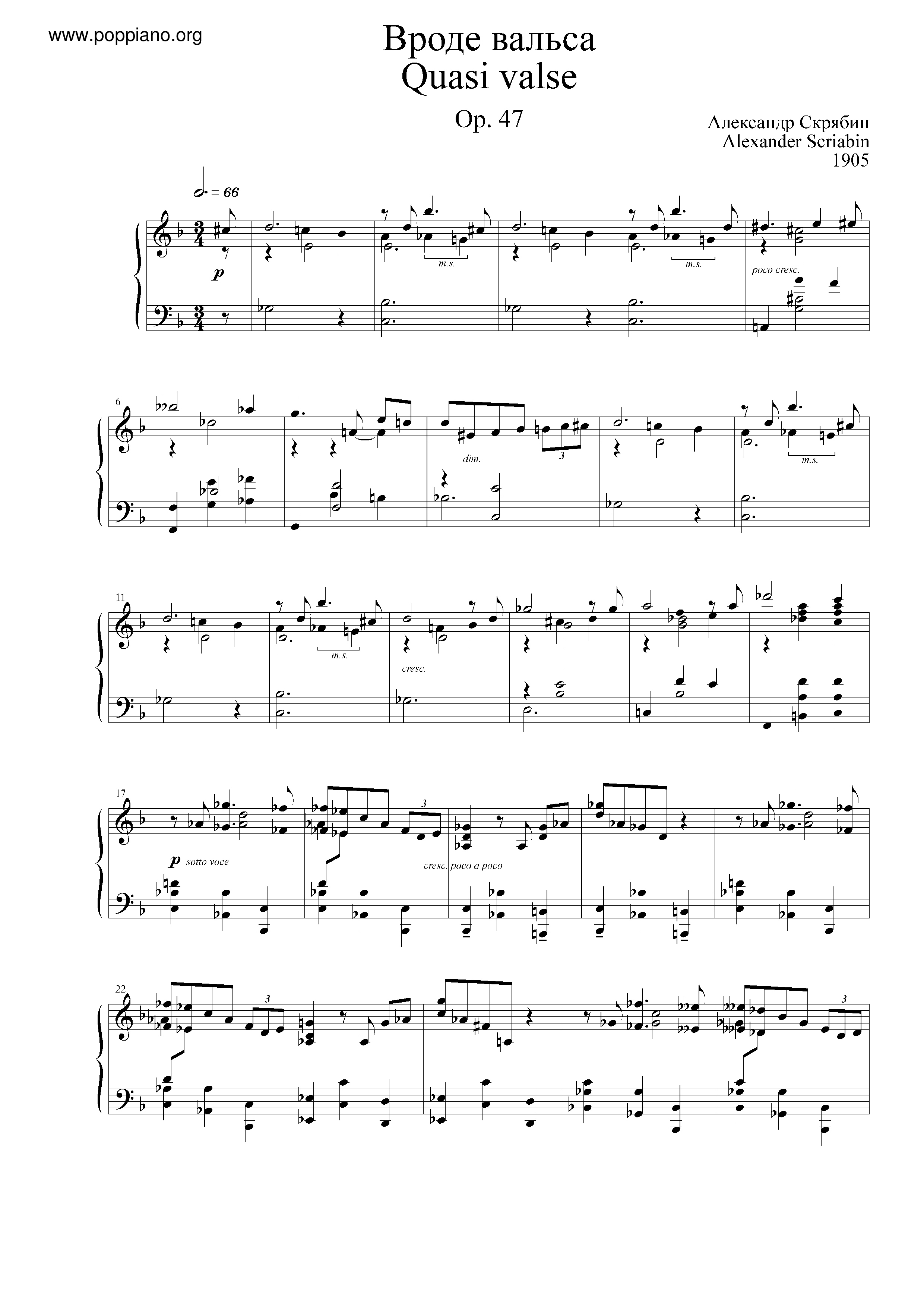 Quasi Valse, Op.47琴譜