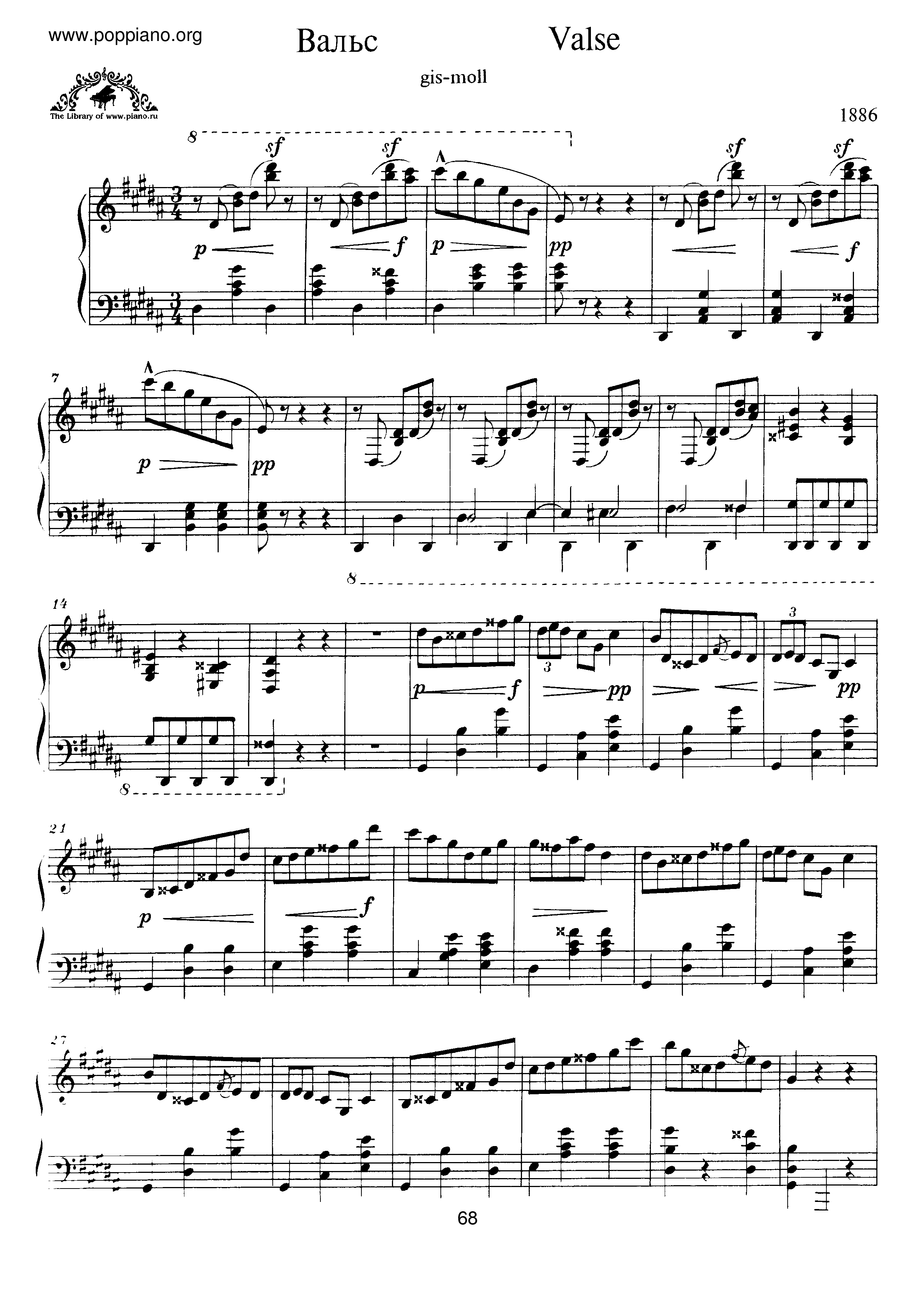 Valse in G-Sharp minor Score