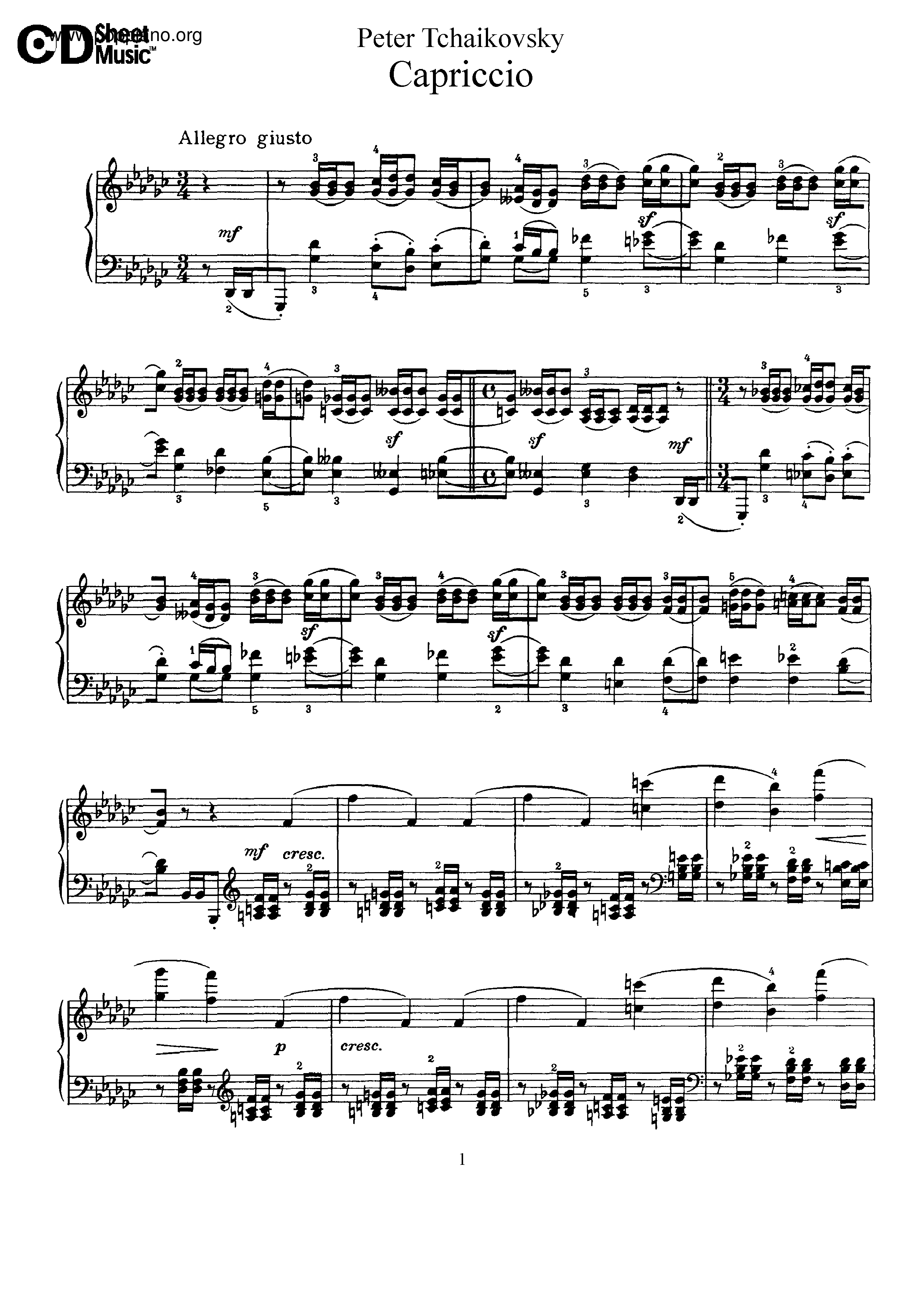 Capriccio, Op.8 Score