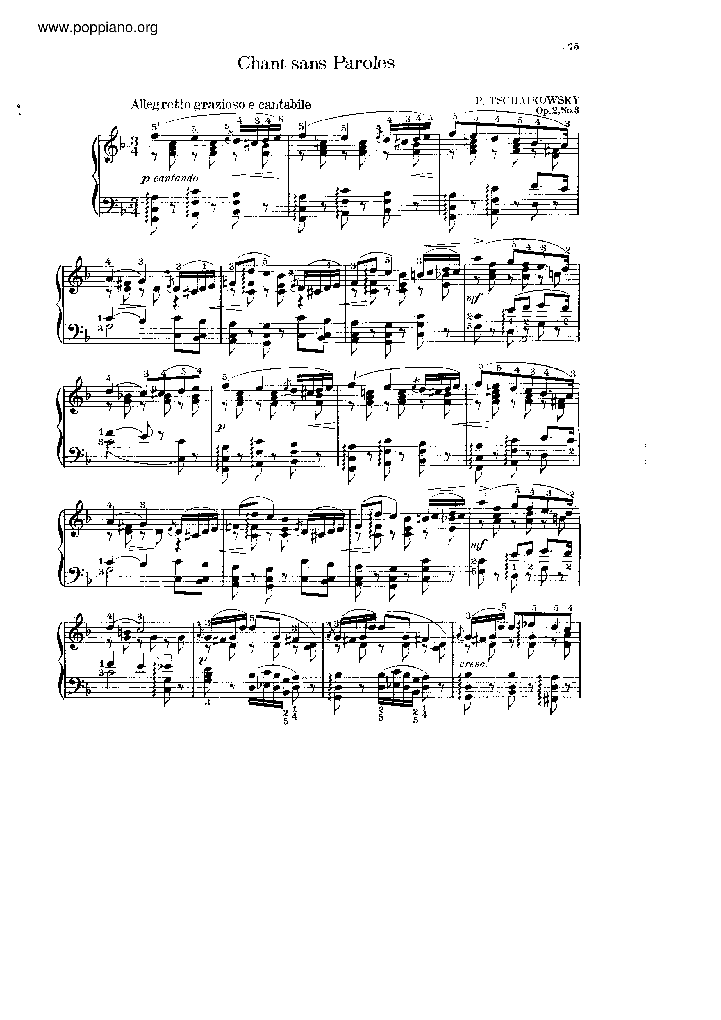 Chant Sans Paroles琴譜