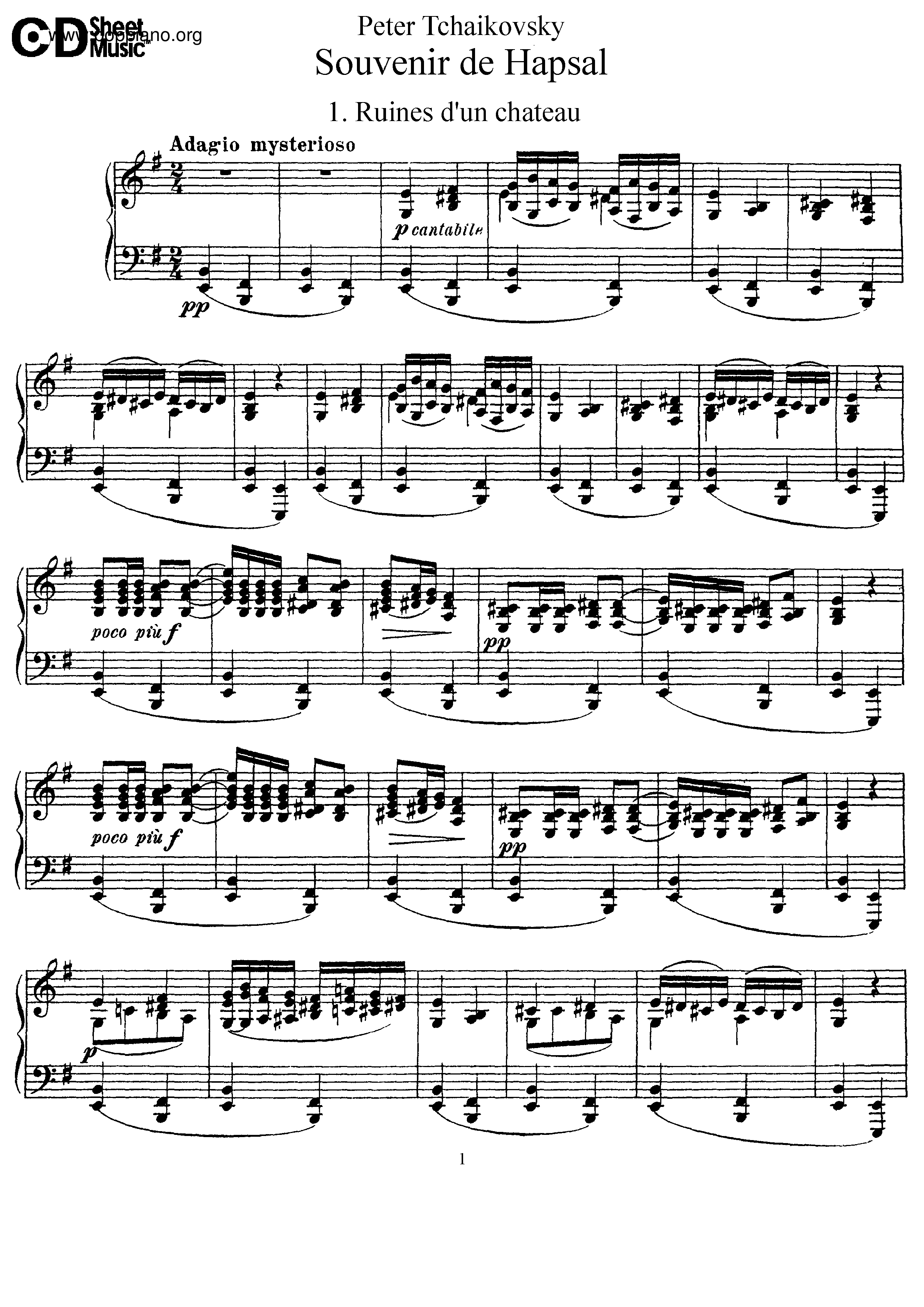 Souvenir de Hapsal, Op.2 Score