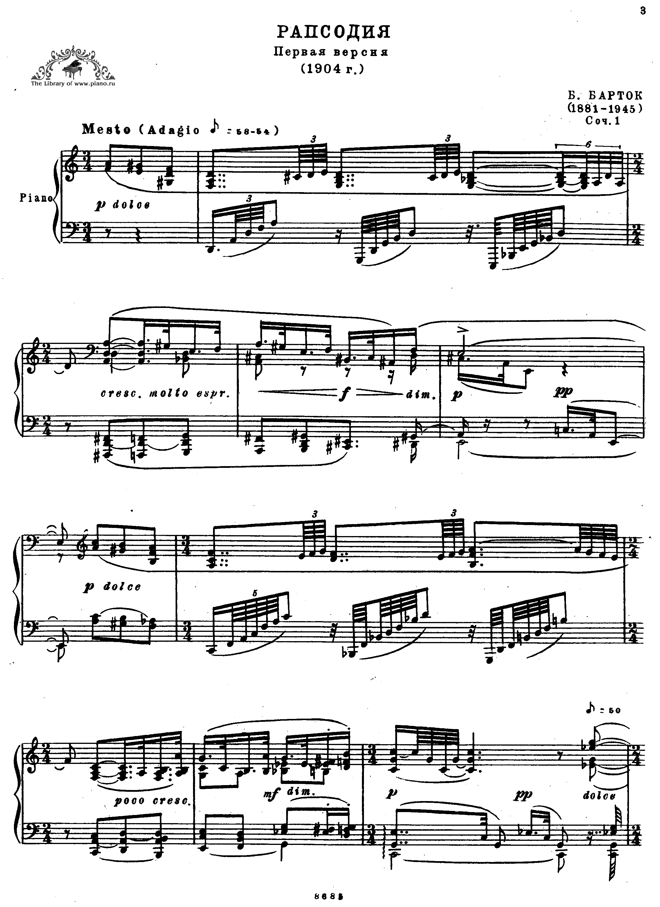 Rhapsody Op.1 Score