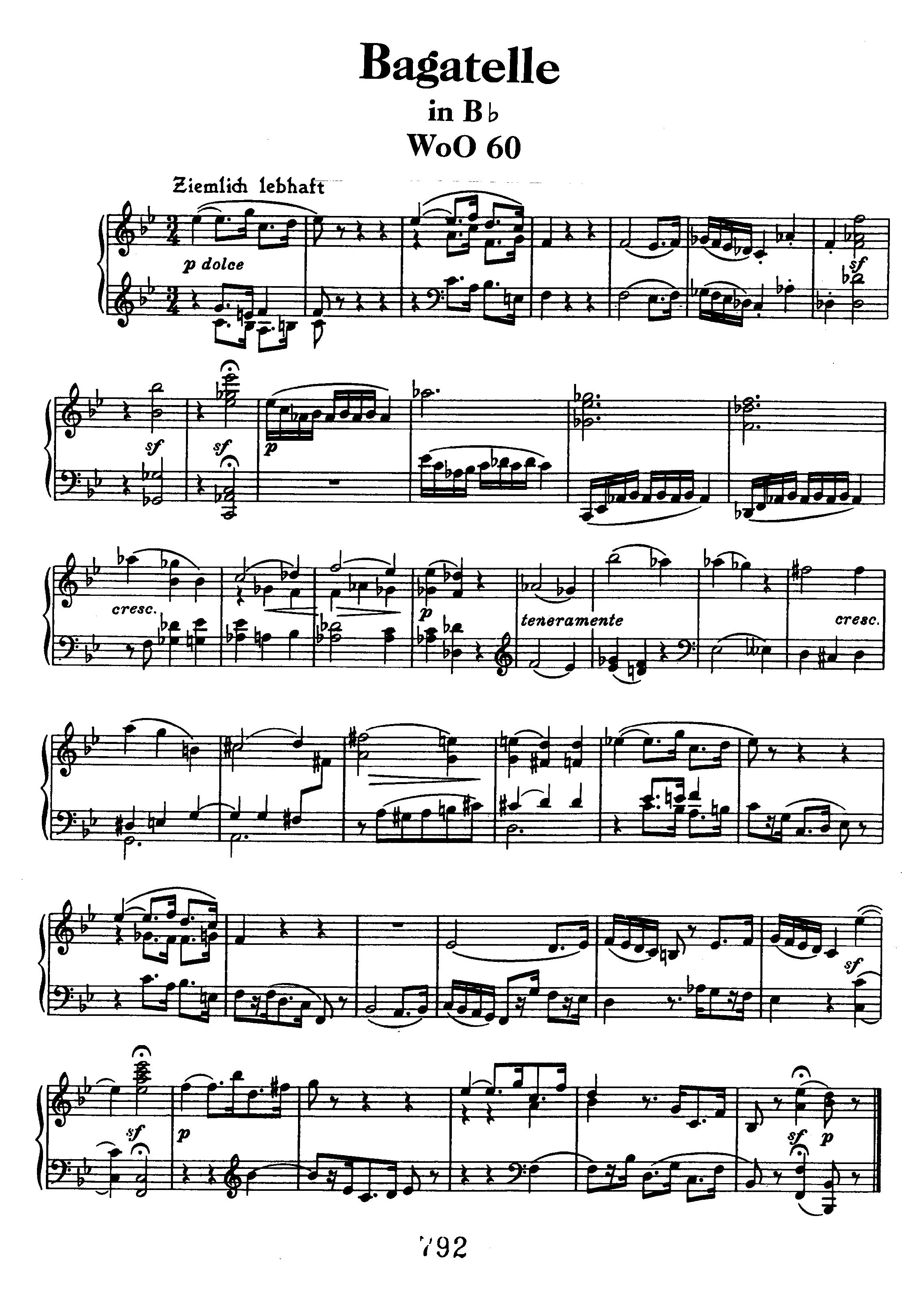 Bagatelle in Bb WoO 60琴譜