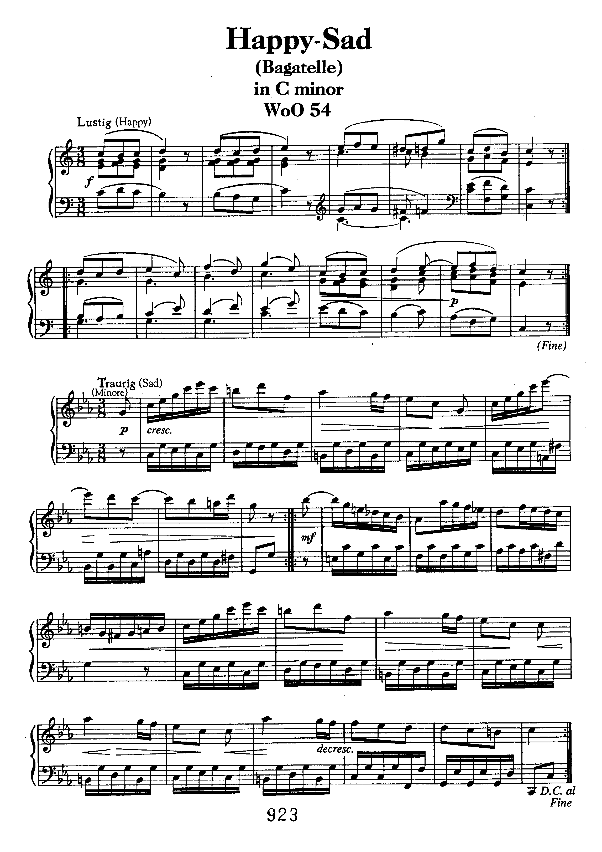 Bagatelle in C minor WoO 54琴譜