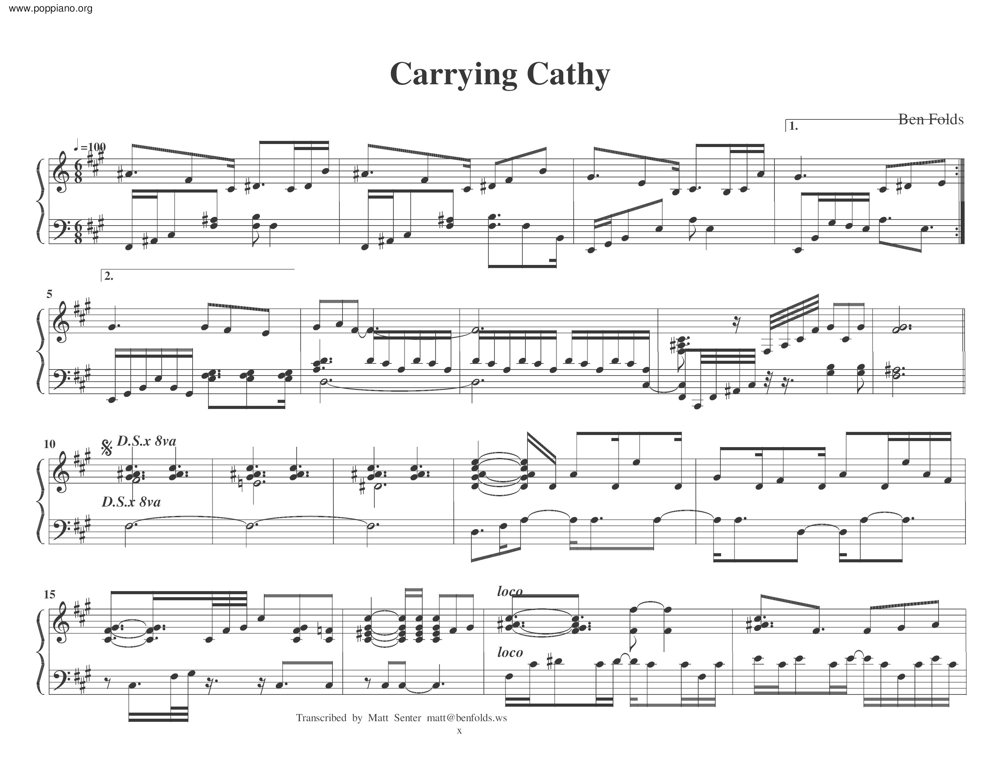 Carrying Cathyピアノ譜