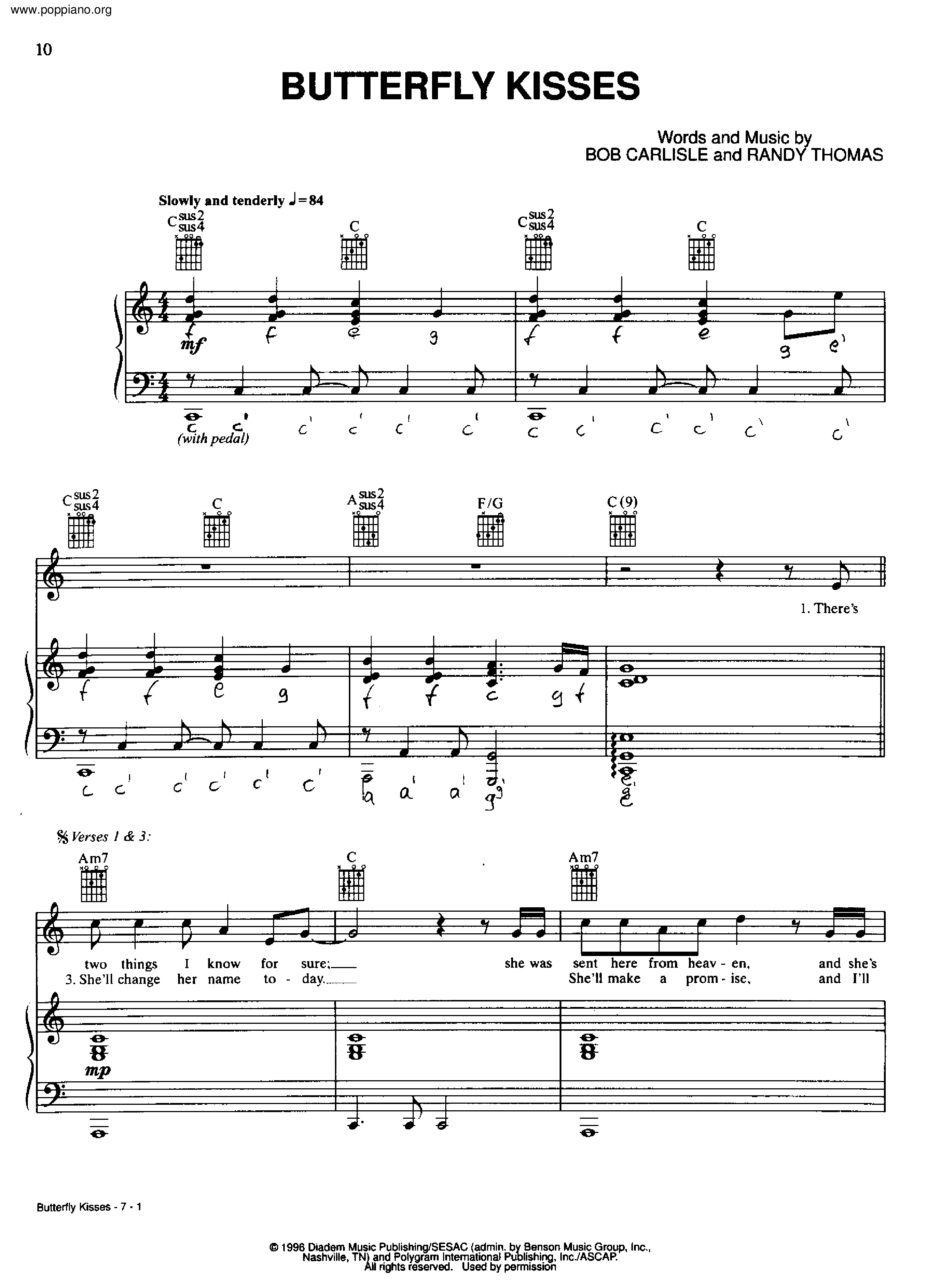 Butterfly Kisses Score
