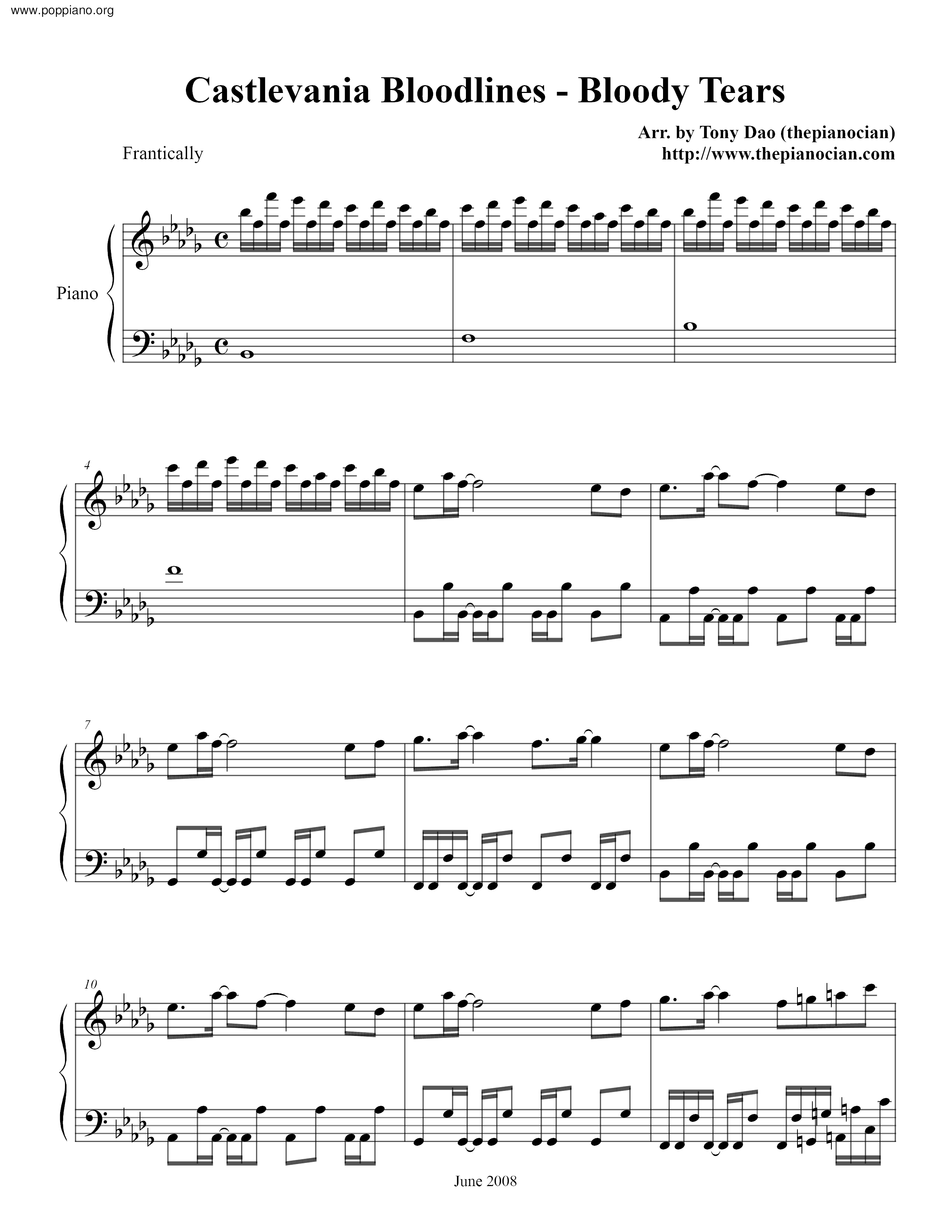 Castlevania Bloodlines - Bloody Tears Score