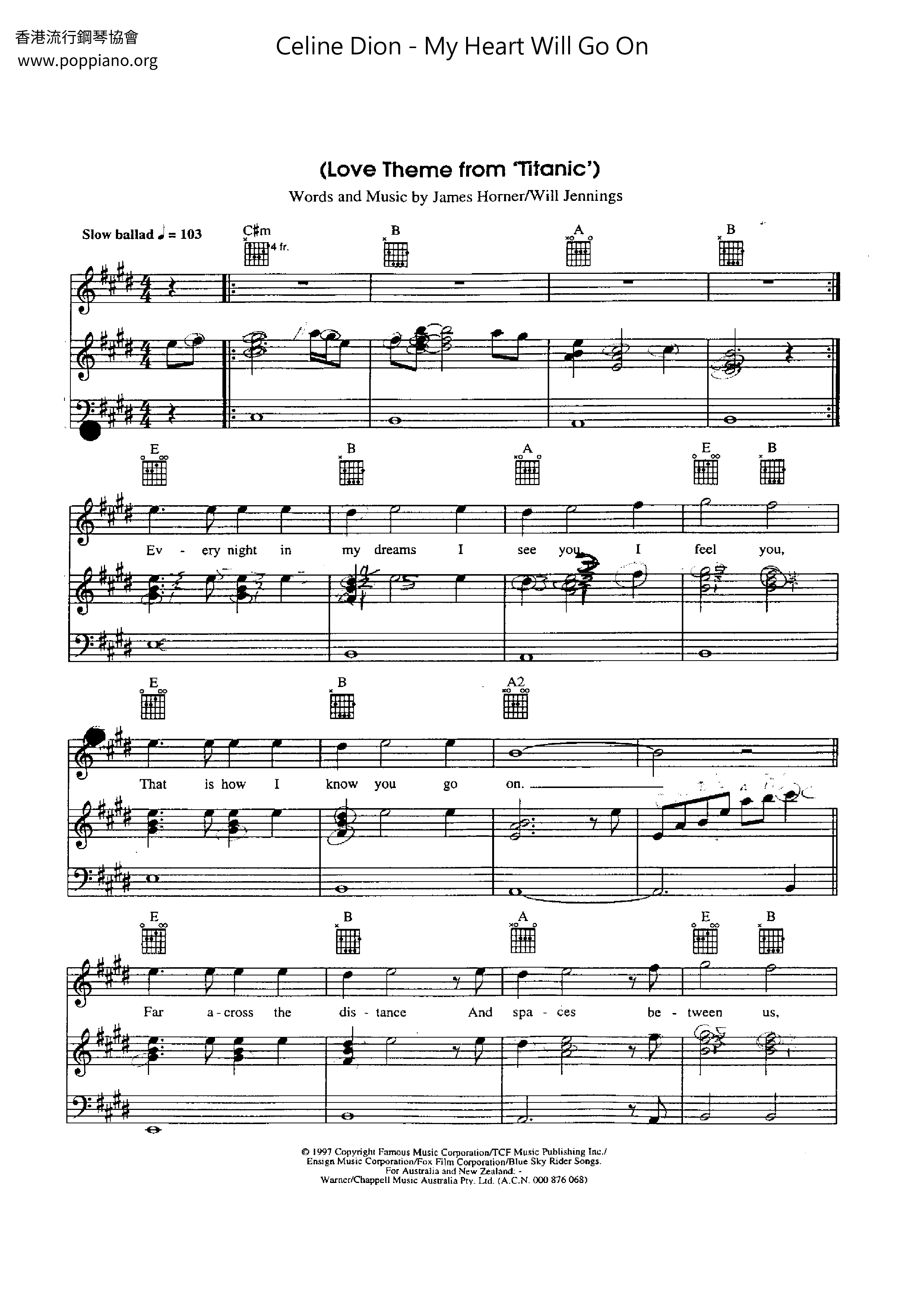 Celine Dion My Heart Will Go On Sheet Music pdf