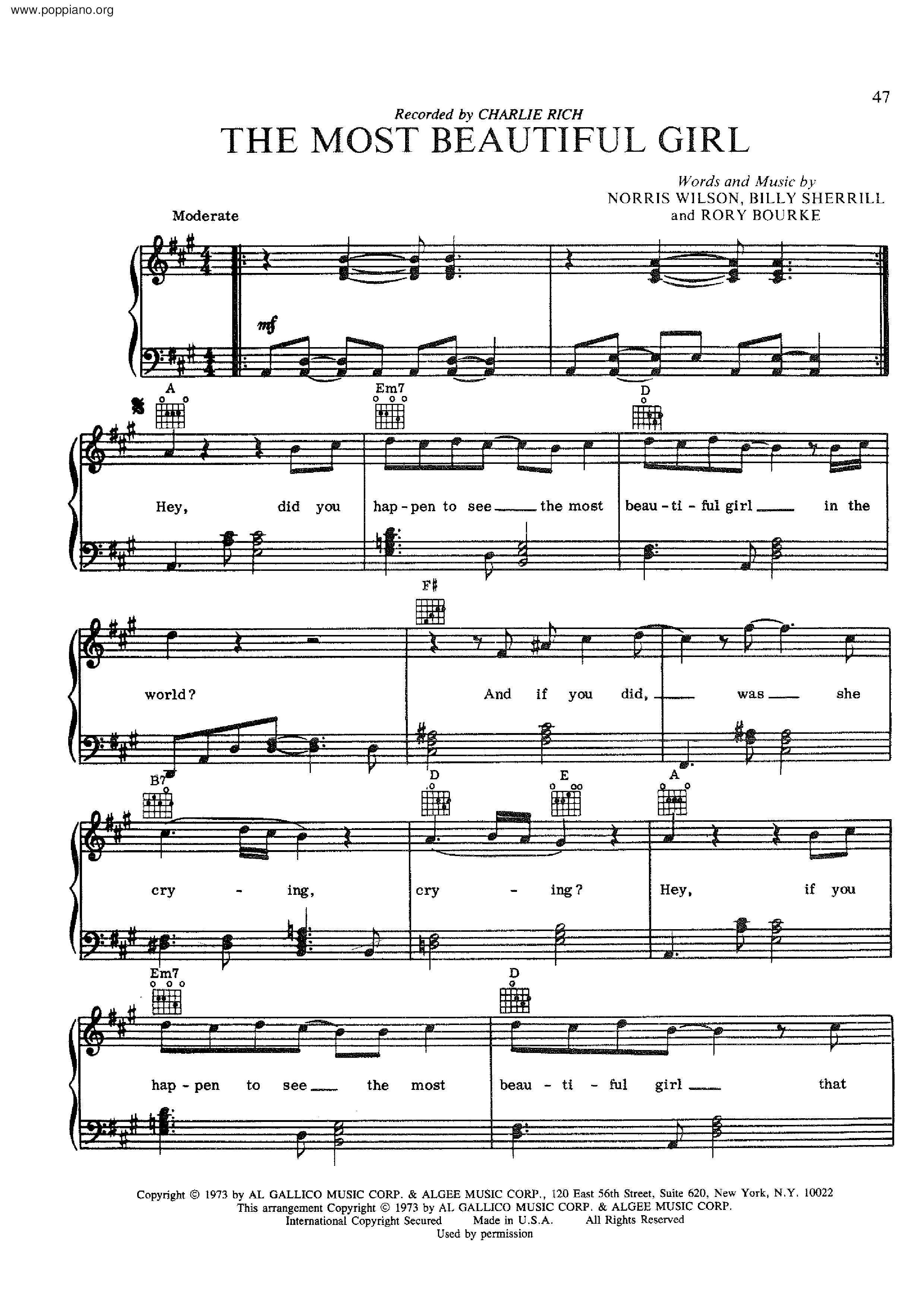 The Most Beautiful Girl Score