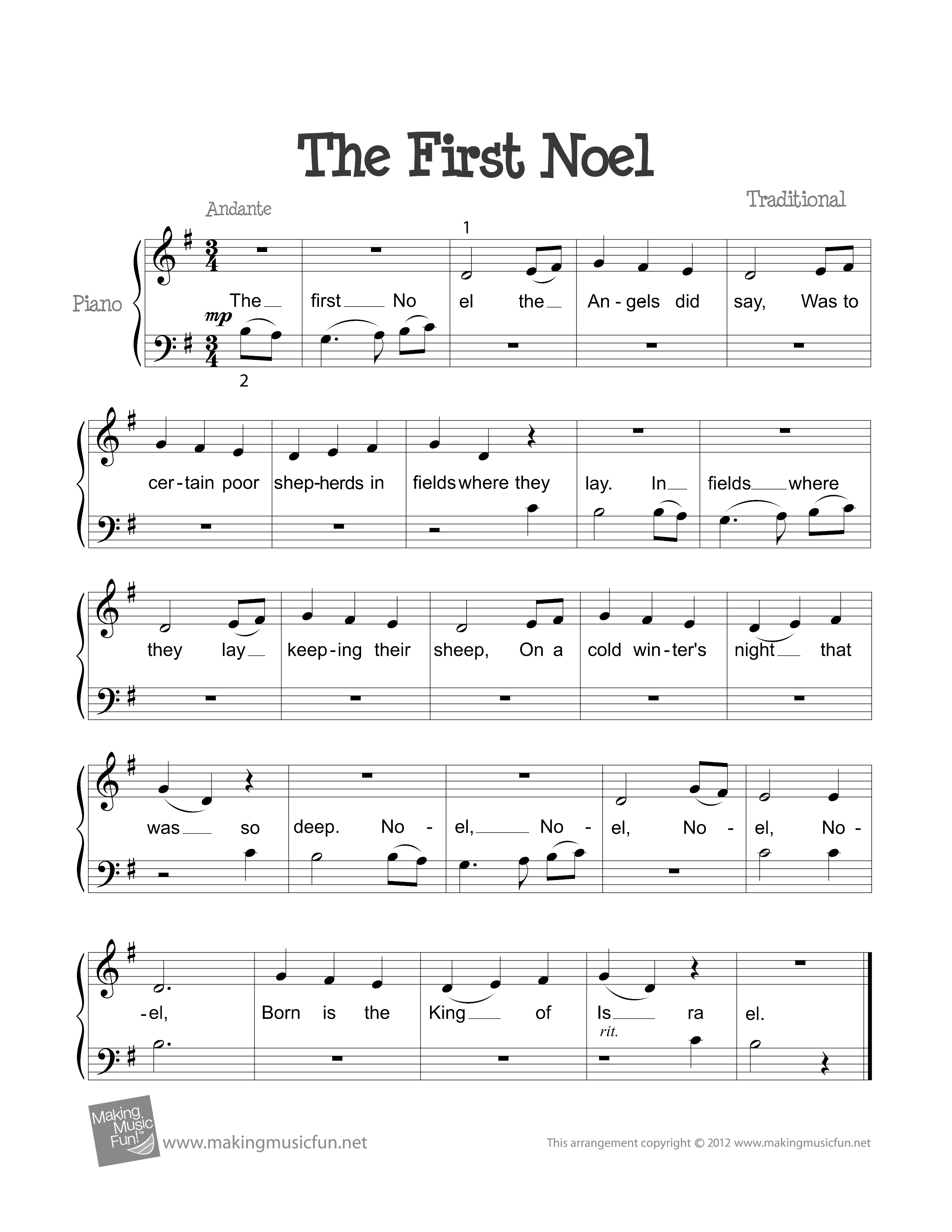 The First Noelピアノ譜