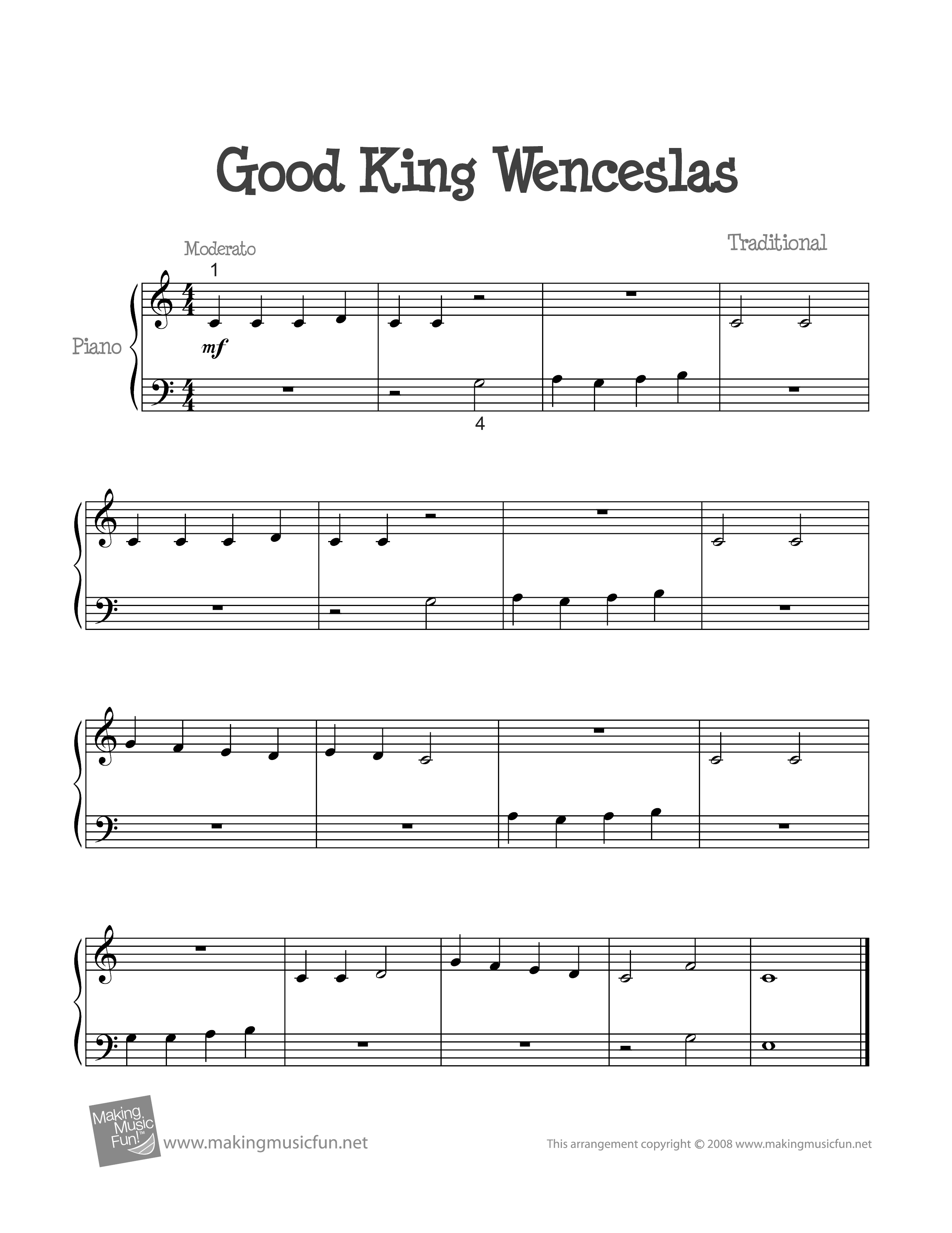 Good King Wenceslas琴谱