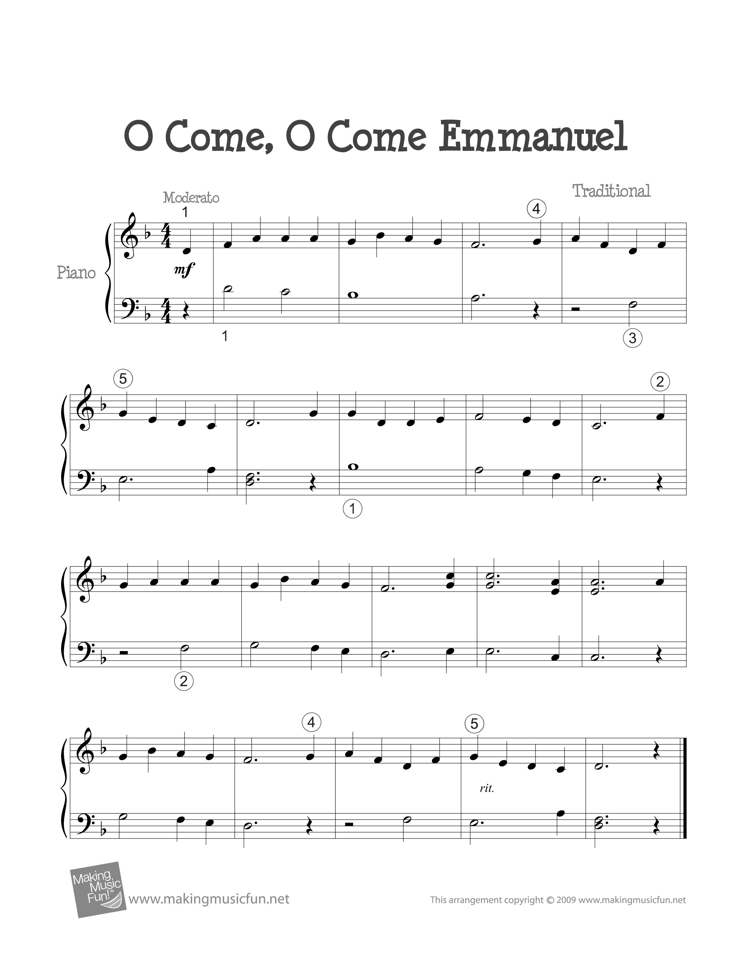 O Come, O Come Emmanuel琴谱