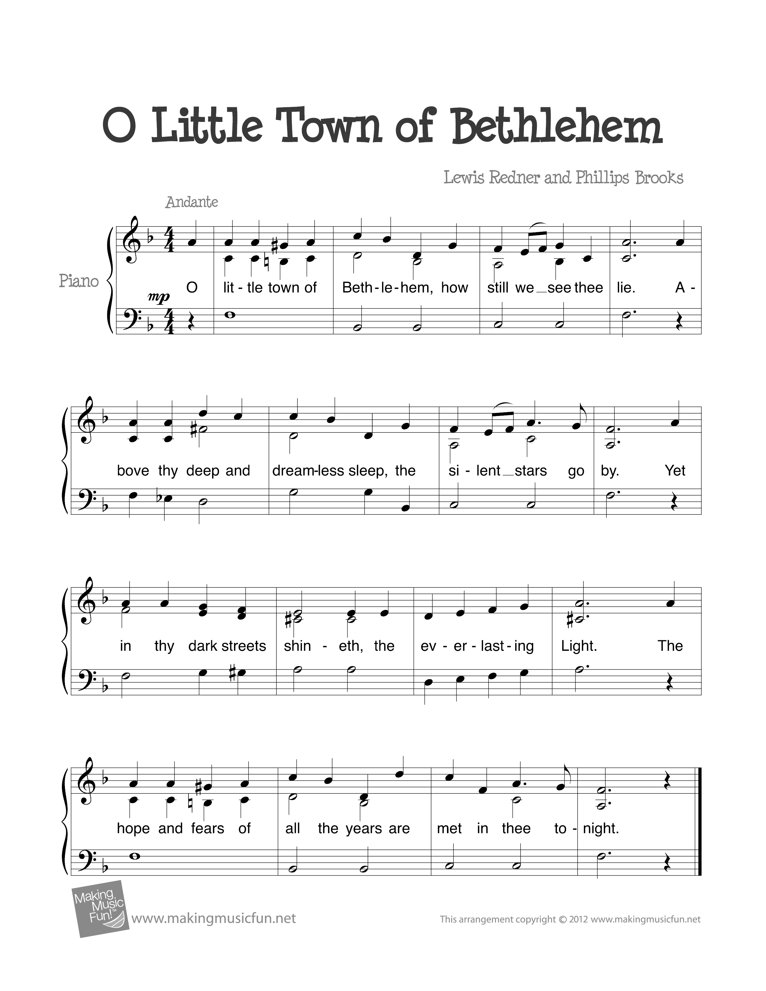 O Little Town of Bethlehem Score