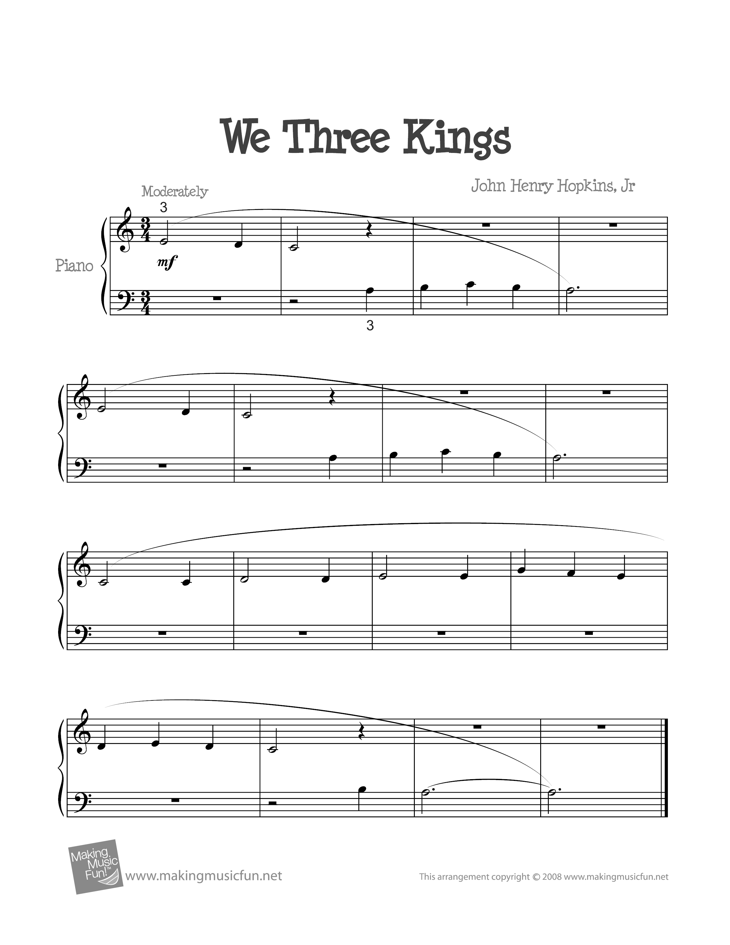 We Three Kingsピアノ譜