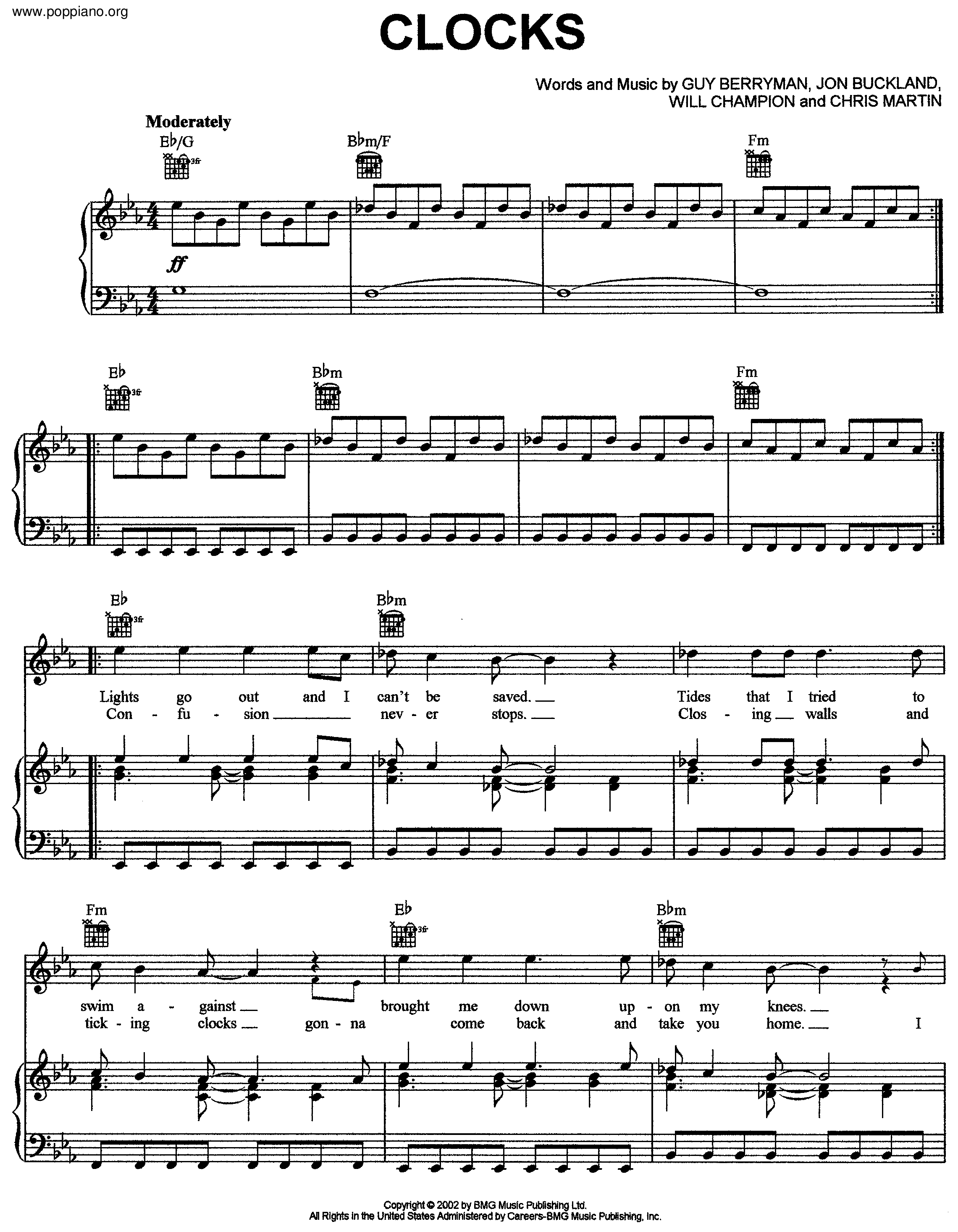 Coldplay Clocks Sheet Music Pdf Free Score Download 