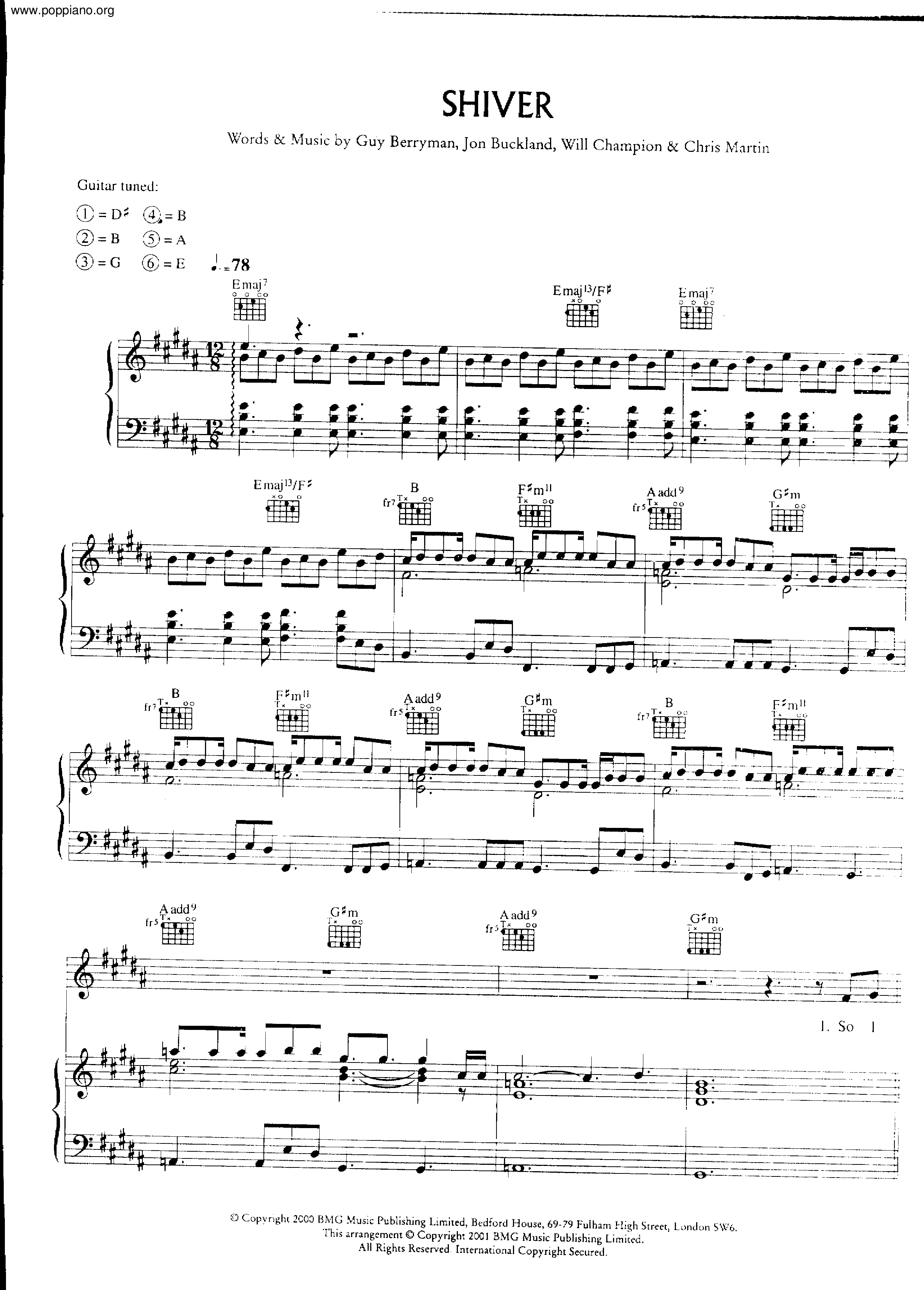 Shiver琴譜