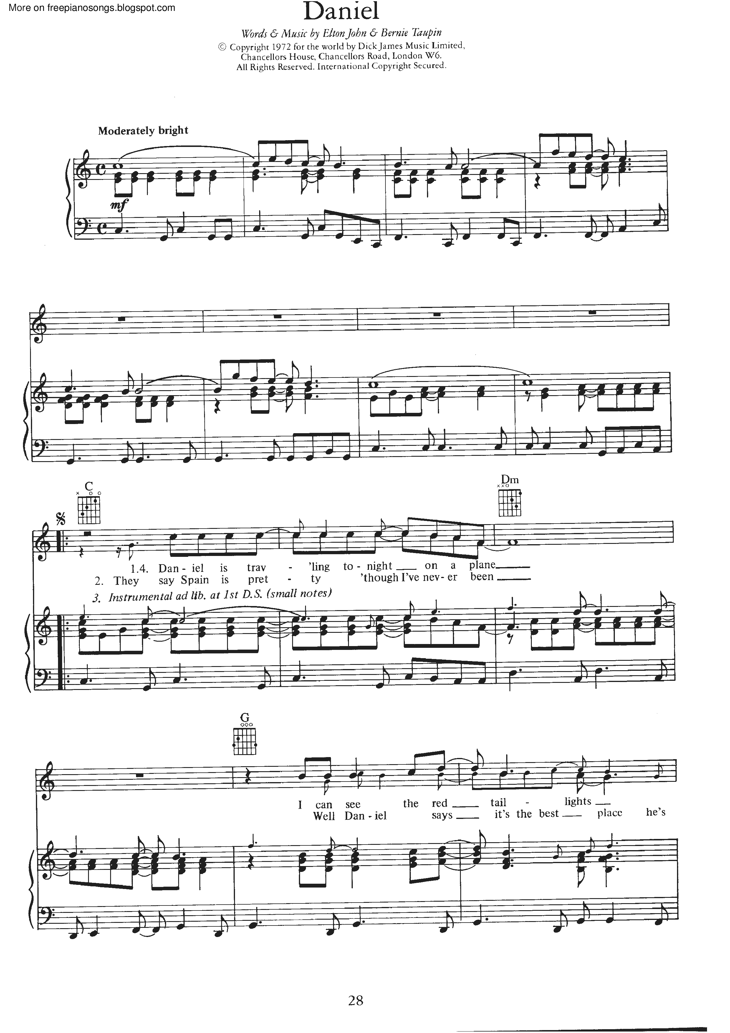 ☆Elton John - Daniel ピアノ譜pdf- 香港ポップピアノ協会 無料