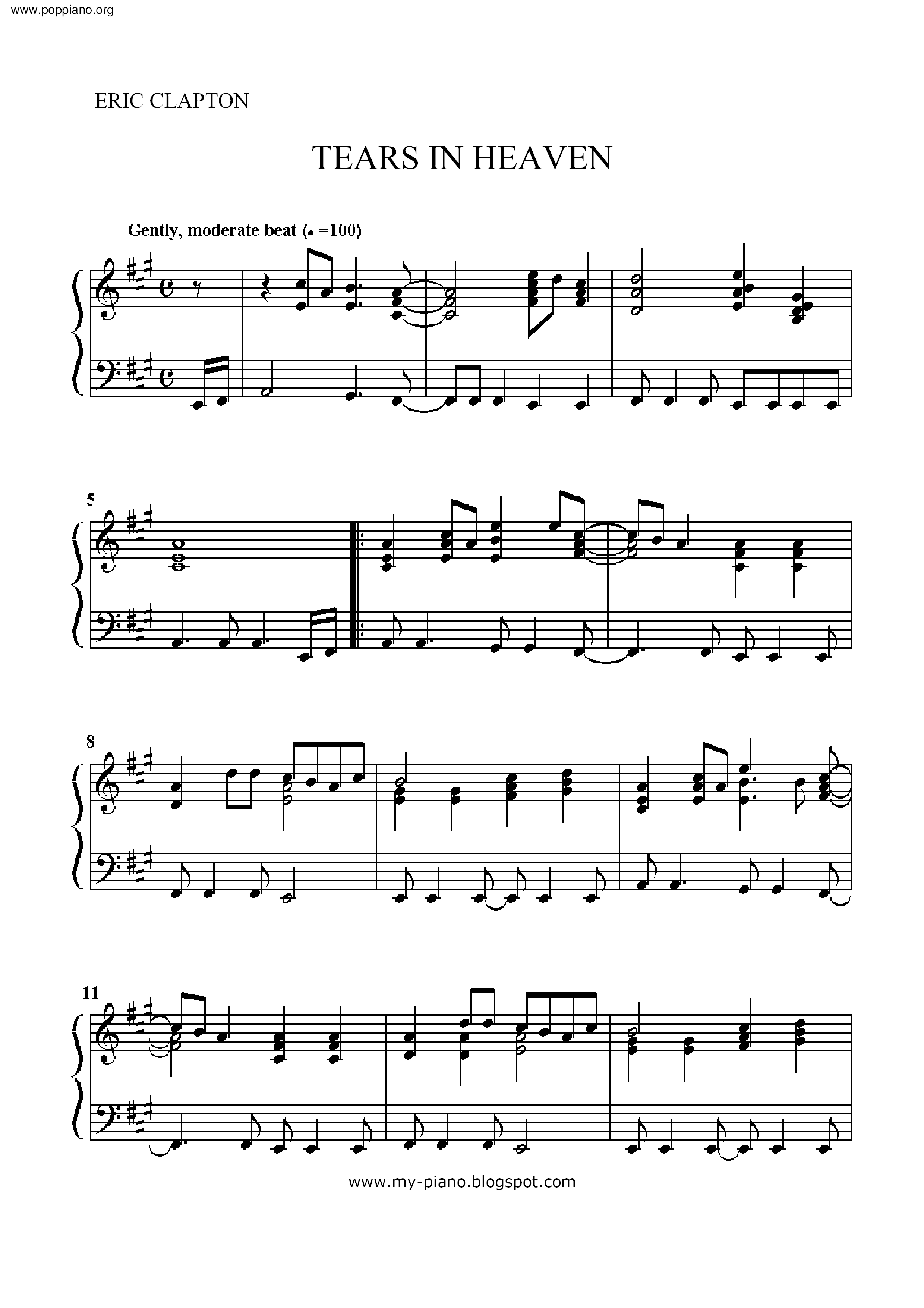 Tears In Heaven Score