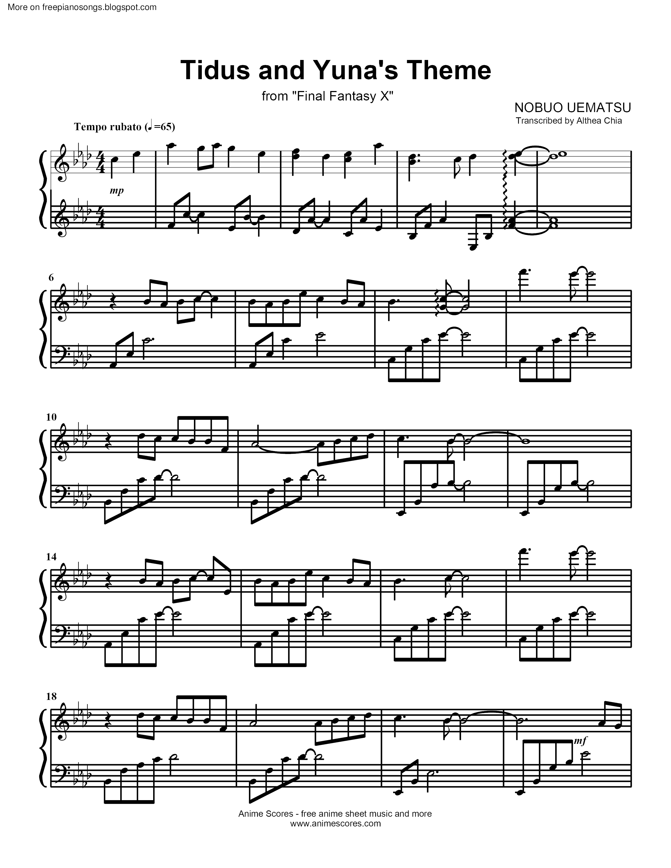 Tidus And Yunaピアノ譜